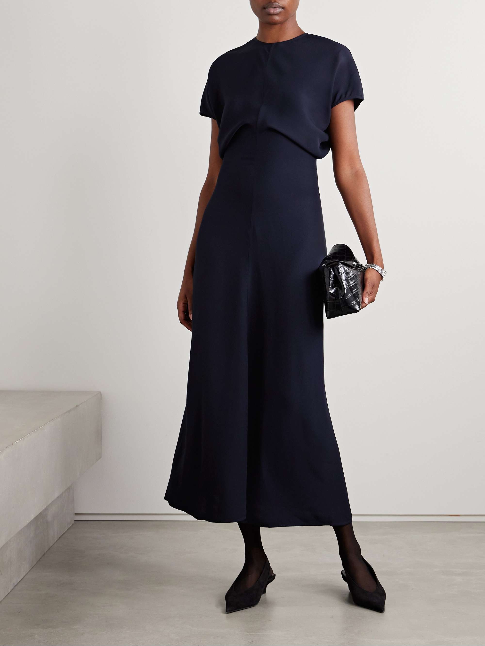 Draped crepe maxi dress view