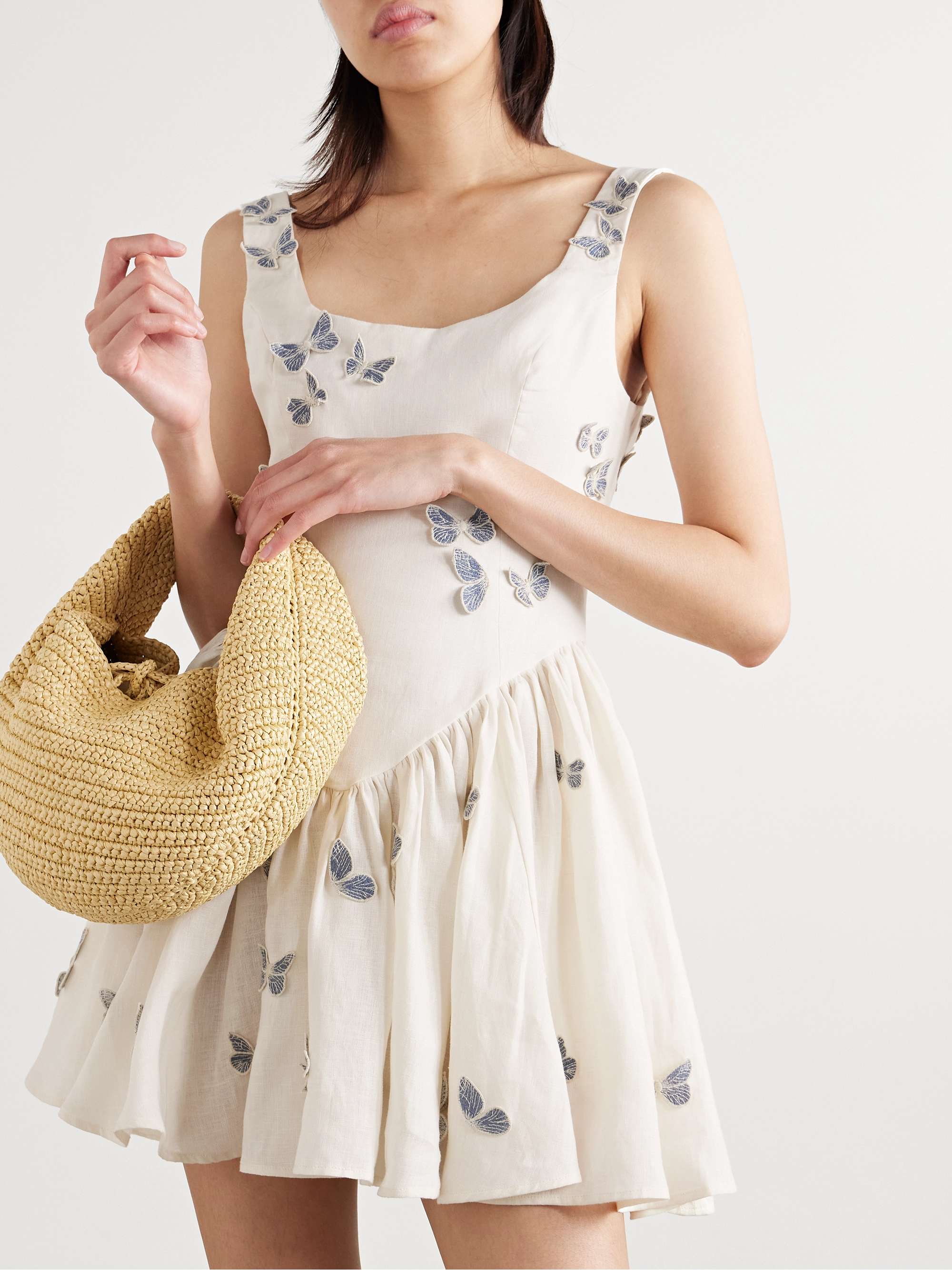 Pluma Lymanopoda appliquéd gathered linen mini dress view