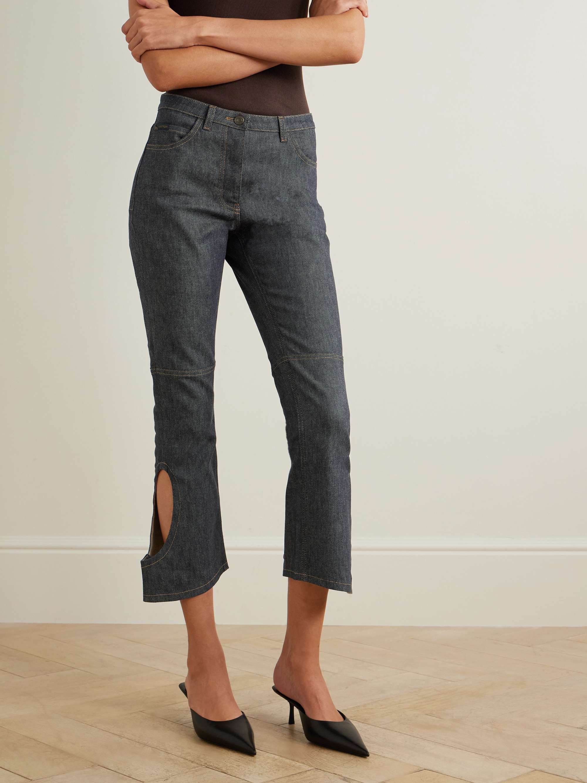 Reversed cropped cutout high-rise flared jeans view
