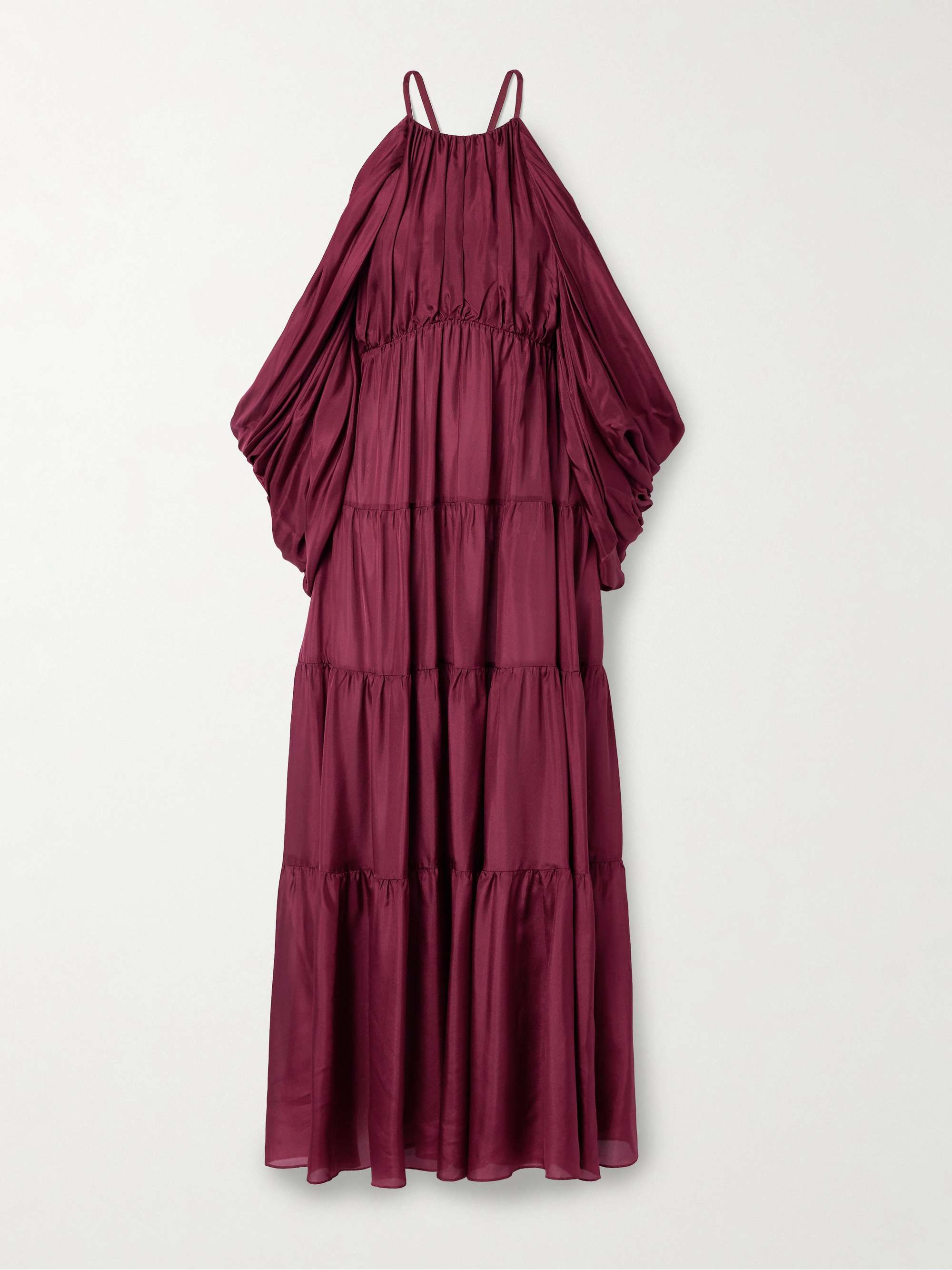 Tallow cold-shoulder pleated tiered silk-satin maxi dress view