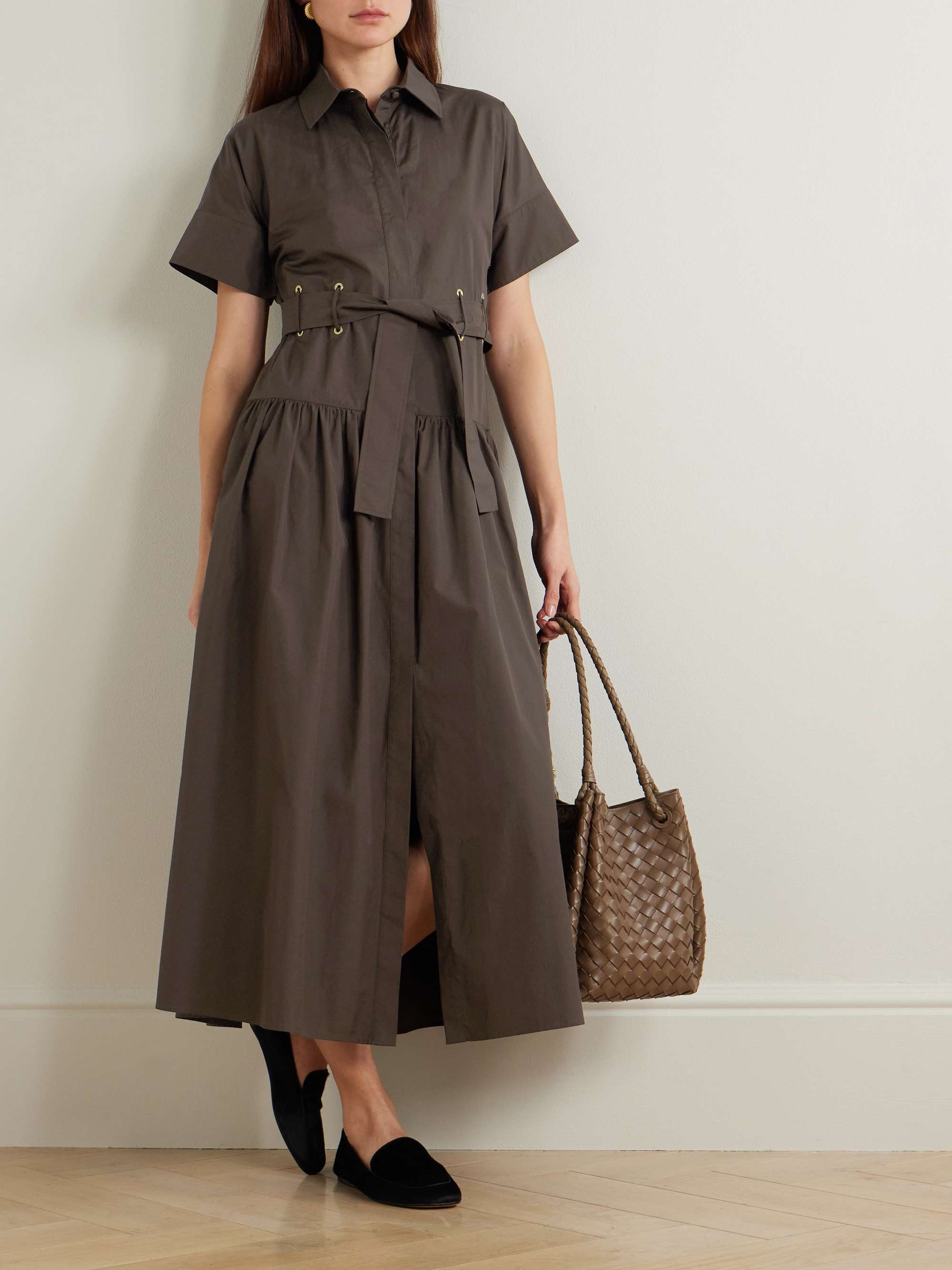 Agoraio belted eyelet-embellished cotton-poplin midi dress view