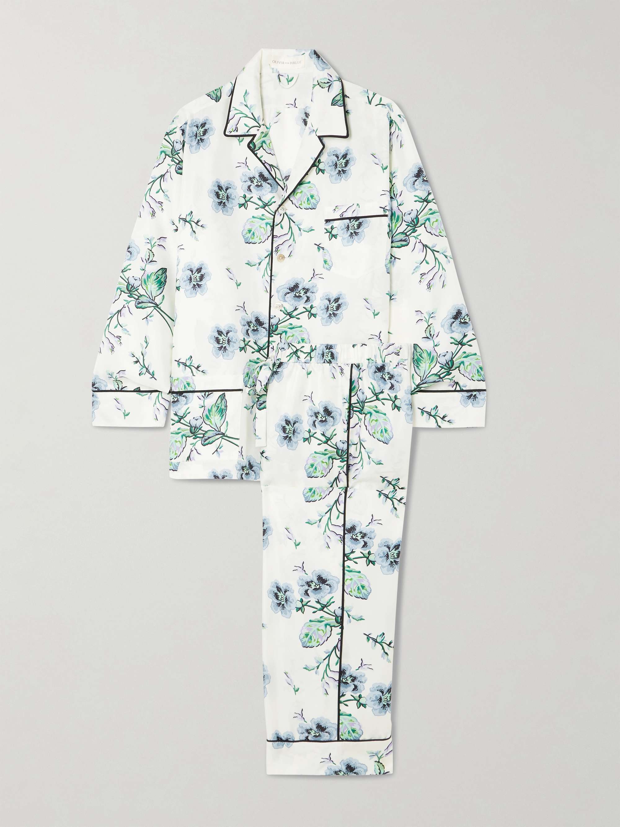 Yves floral-print silk-twill pajama set view