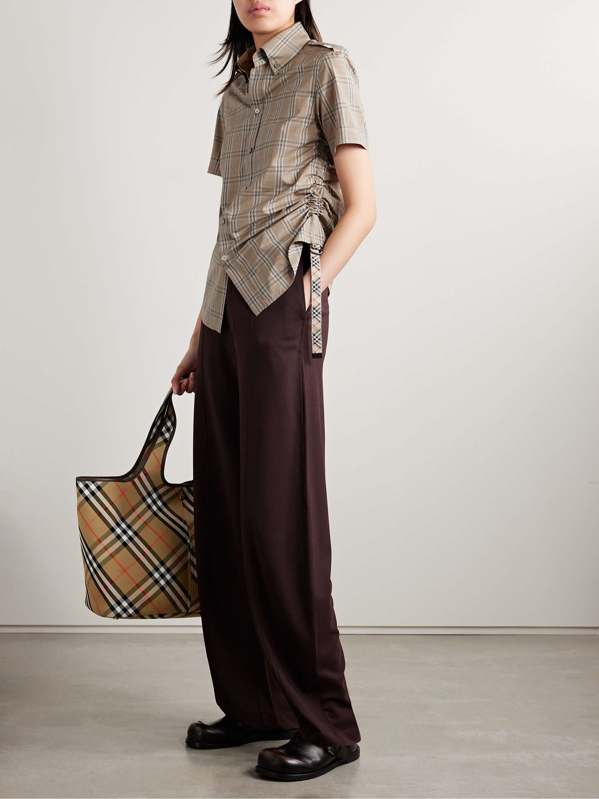 Buckled ruched checked cotton-poplin shirt view