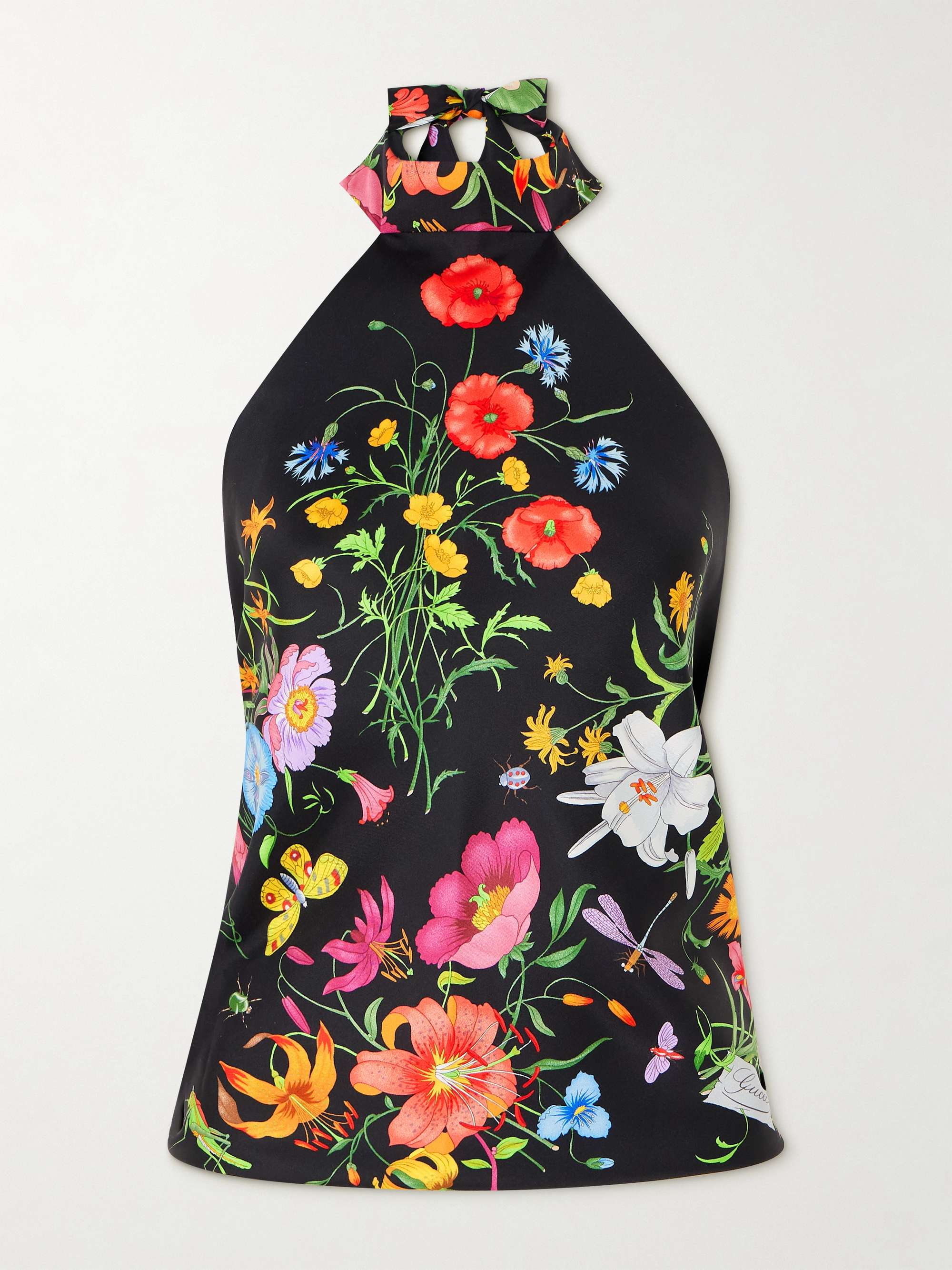 Print silk-twill halterneck top view
