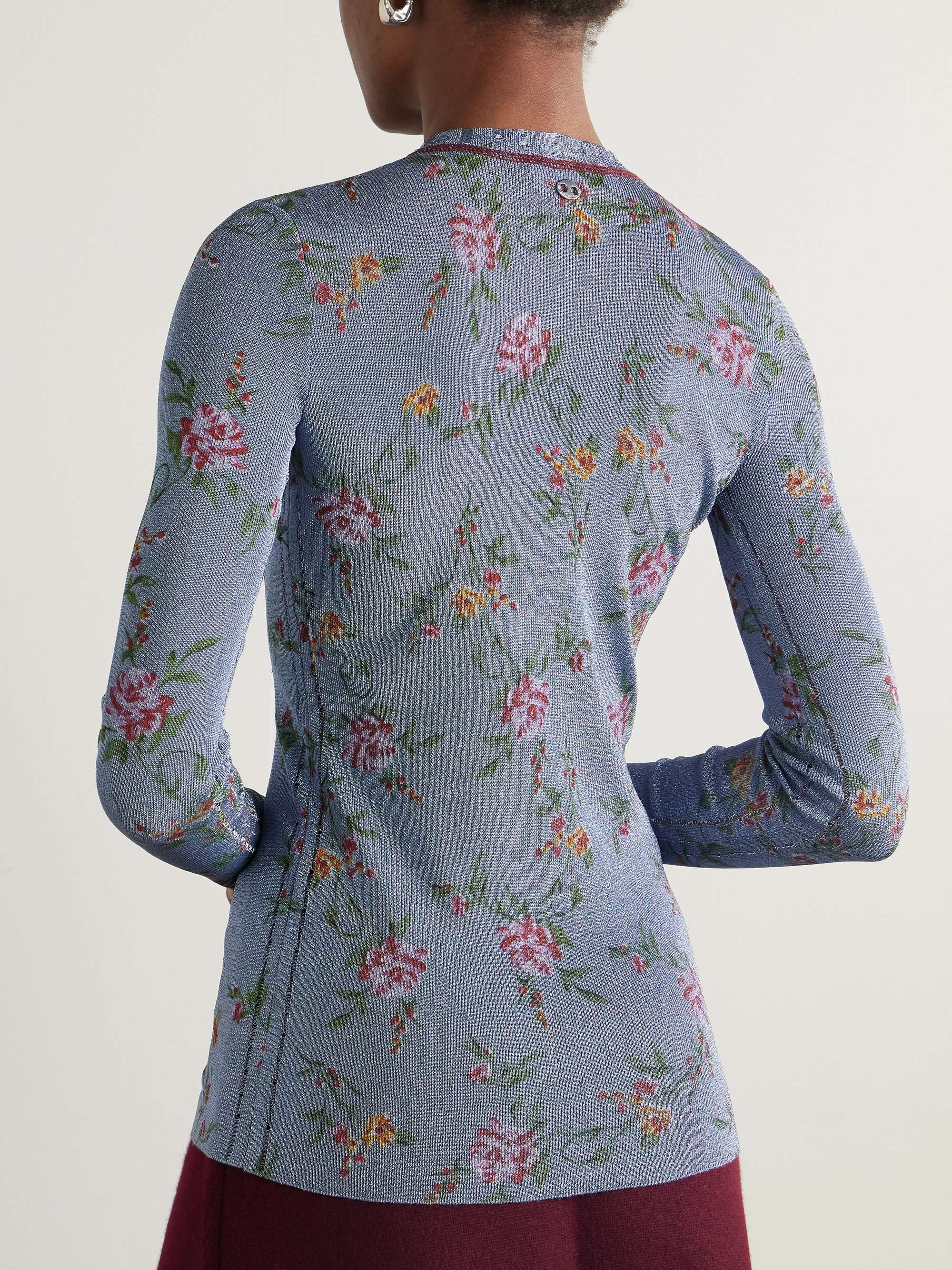Metallic floral-print knitted cardigan view