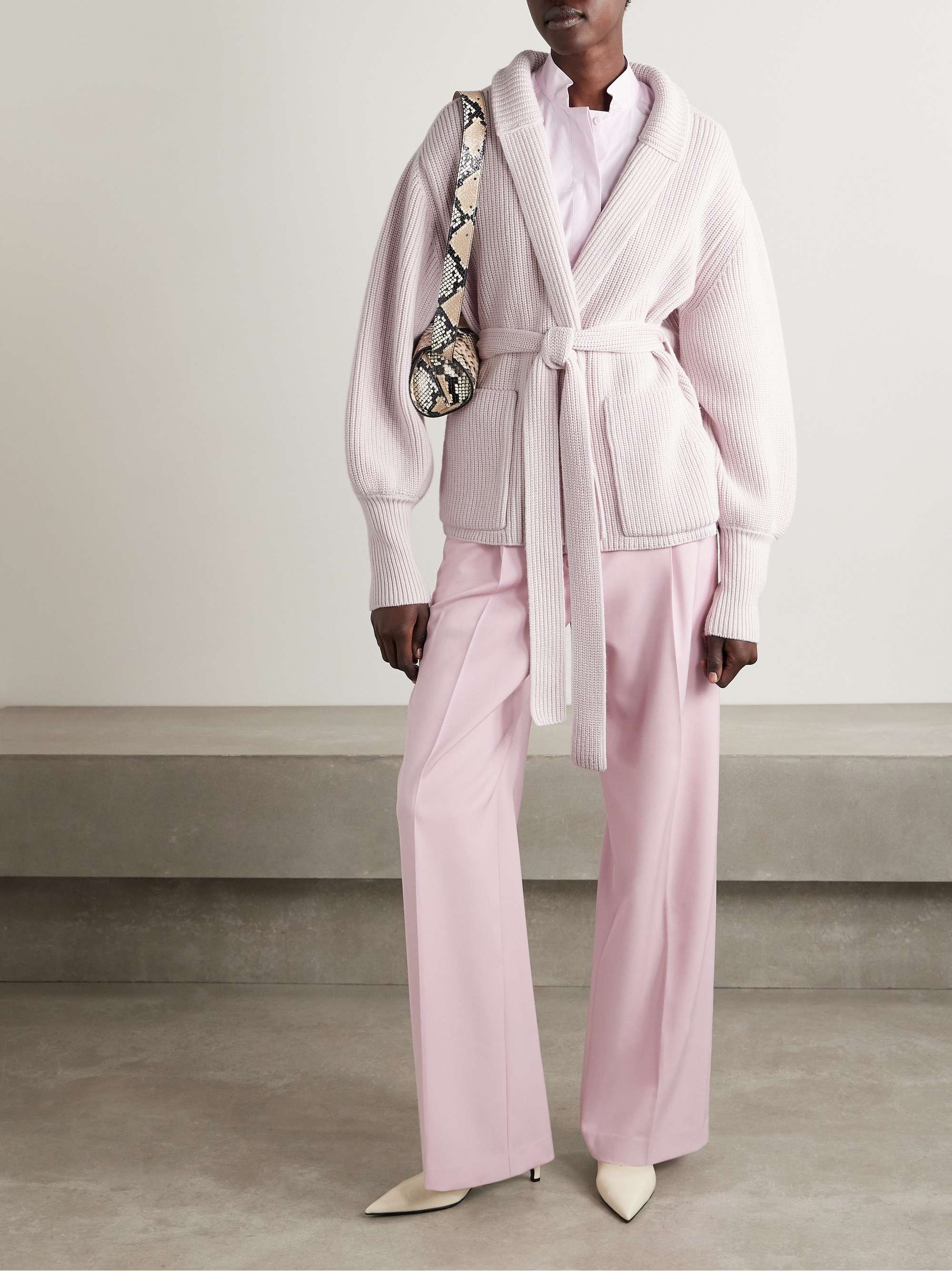 E.R. belted ribbed merino wool and cashmere-blend cardigan view