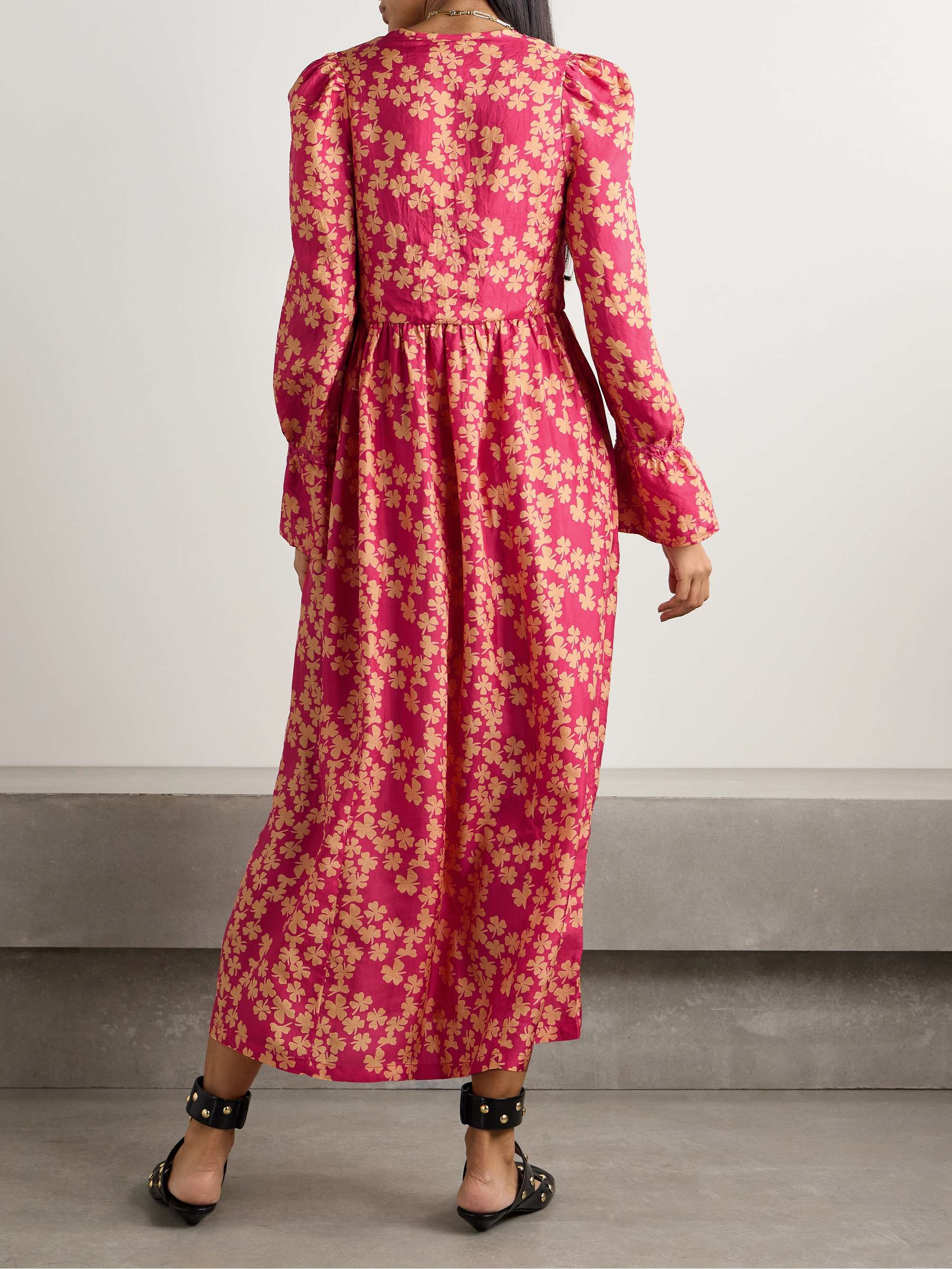 Ines gathered printed silk midi dress view