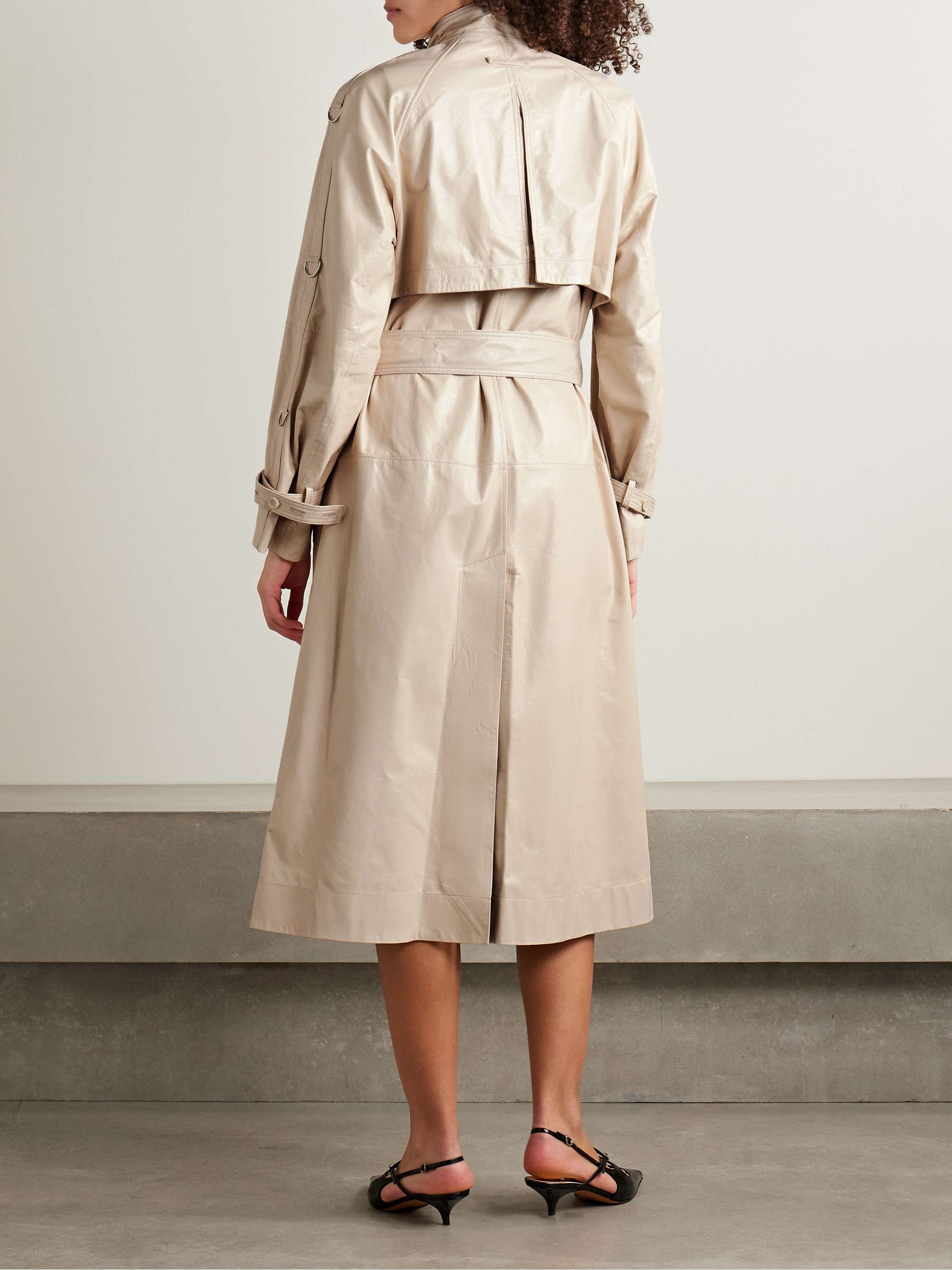 Sabina belted double-breasted glossed-leather trench coat view