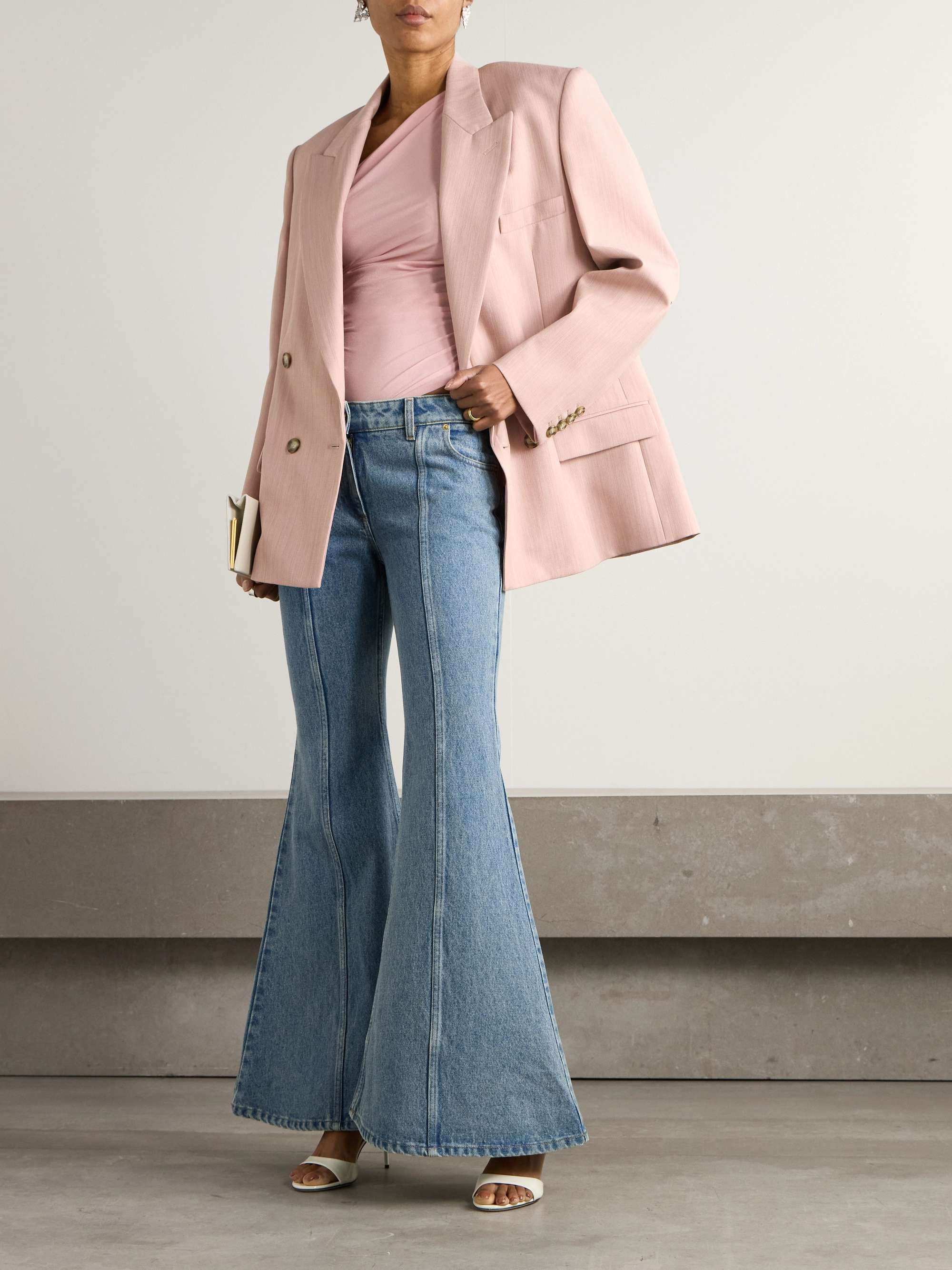 Paneled mid-rise flared jeans view