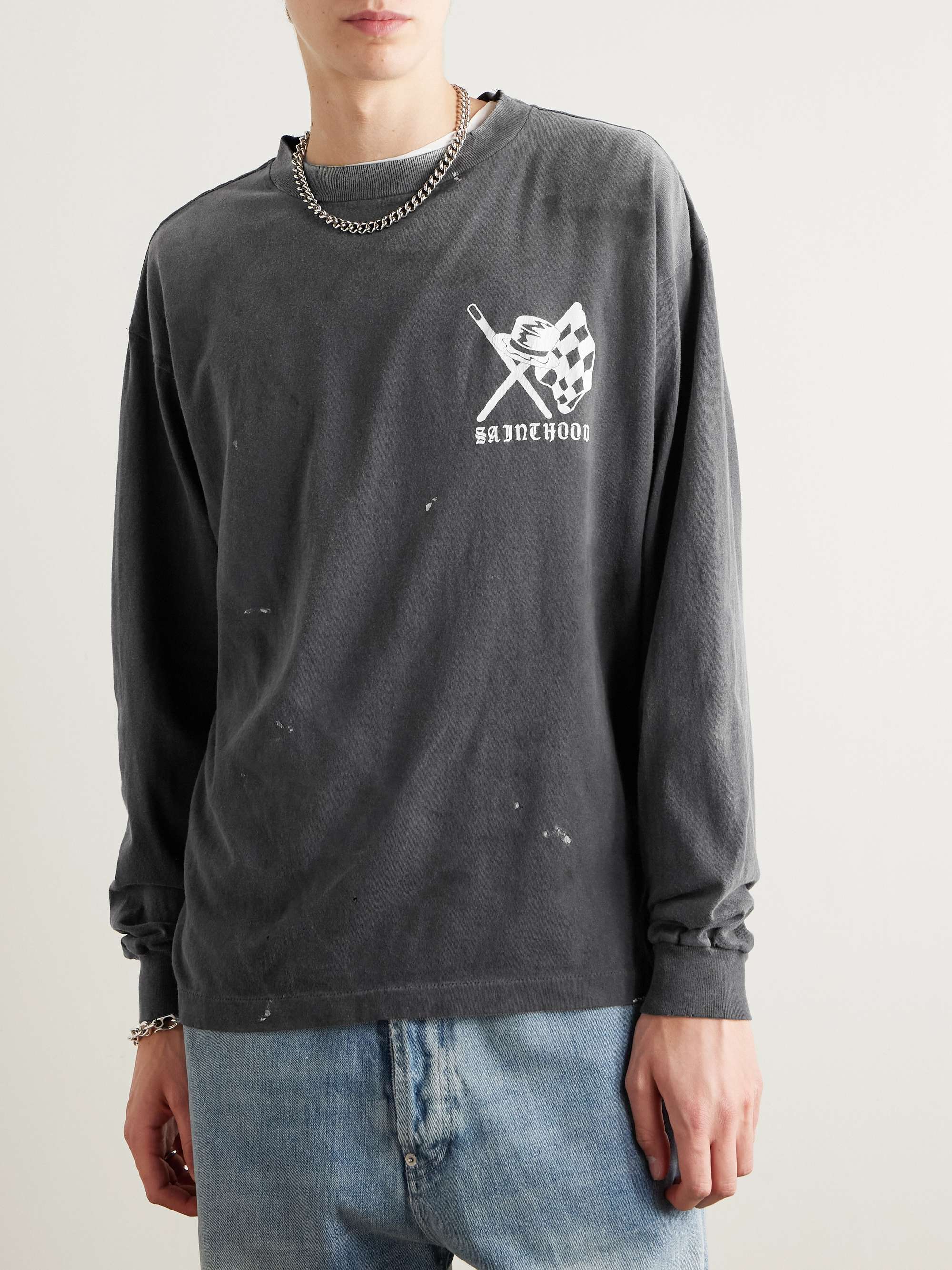 + Neighborhood Speed Kills Distressed Logo-Print Cotton-Jersey T-Shirt view