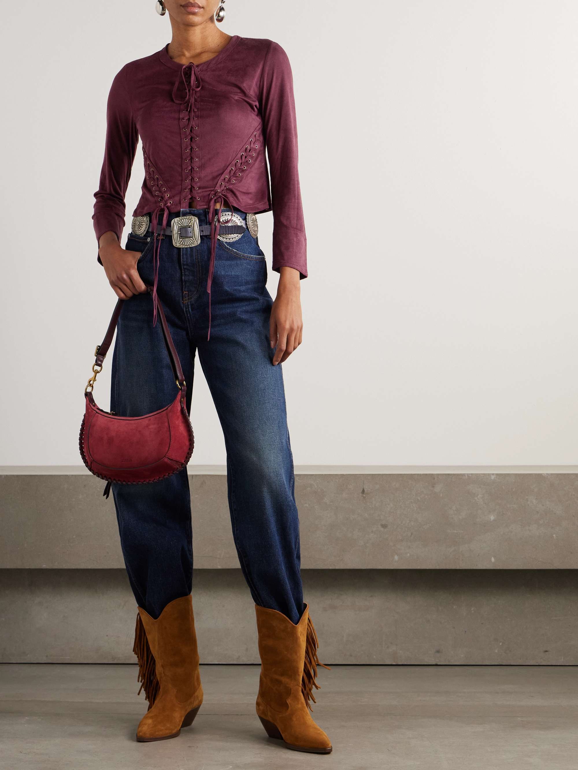 Seatle cropped lace-up brushed stretch-jersey top view