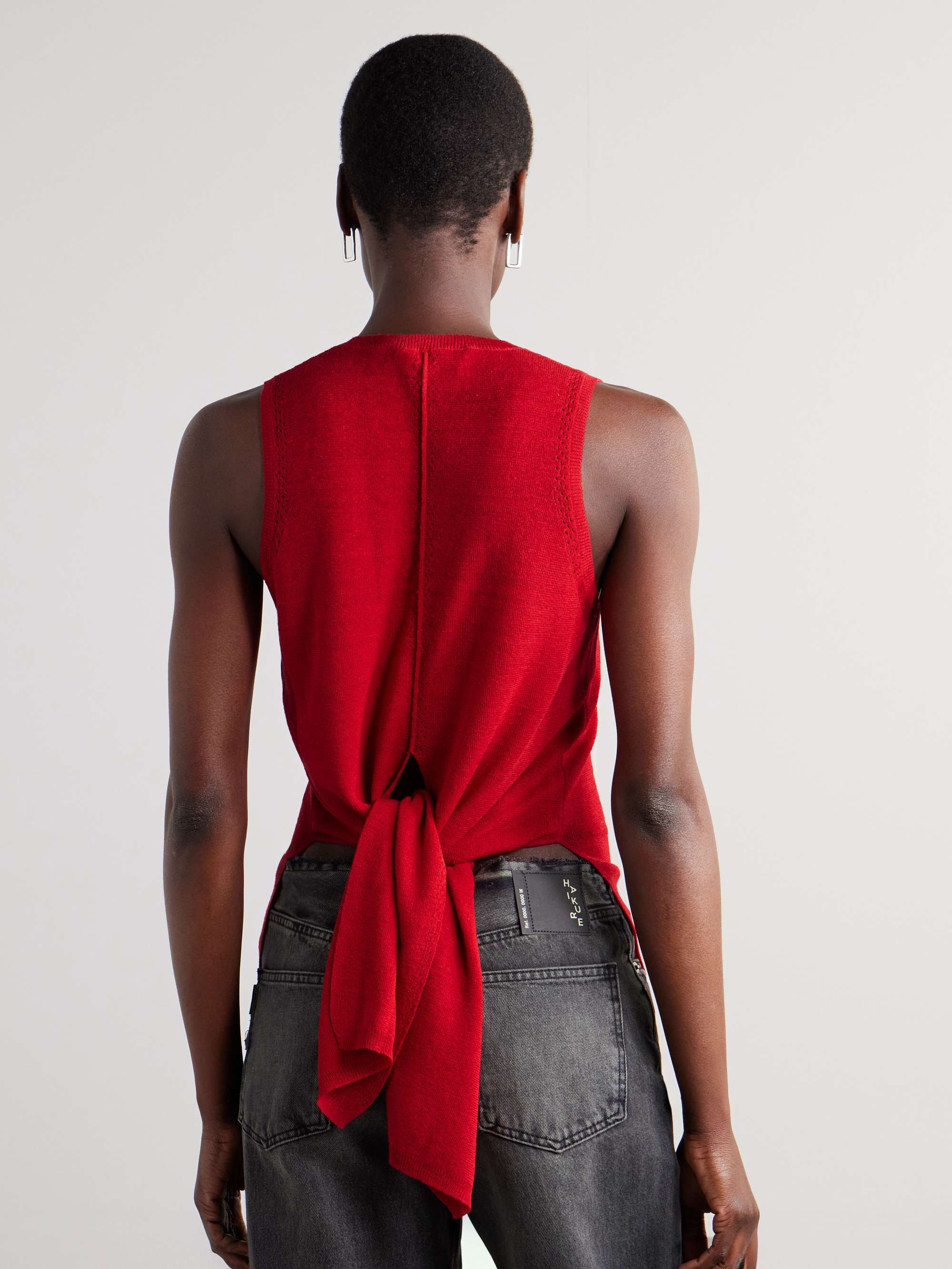 Heyde draped pointelle-trimmed linen-blend tank view