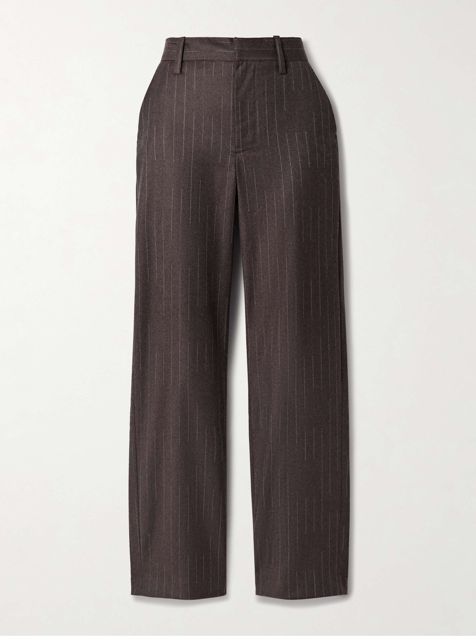 Pinstriped wool and cashmere-blend straight-leg pants view