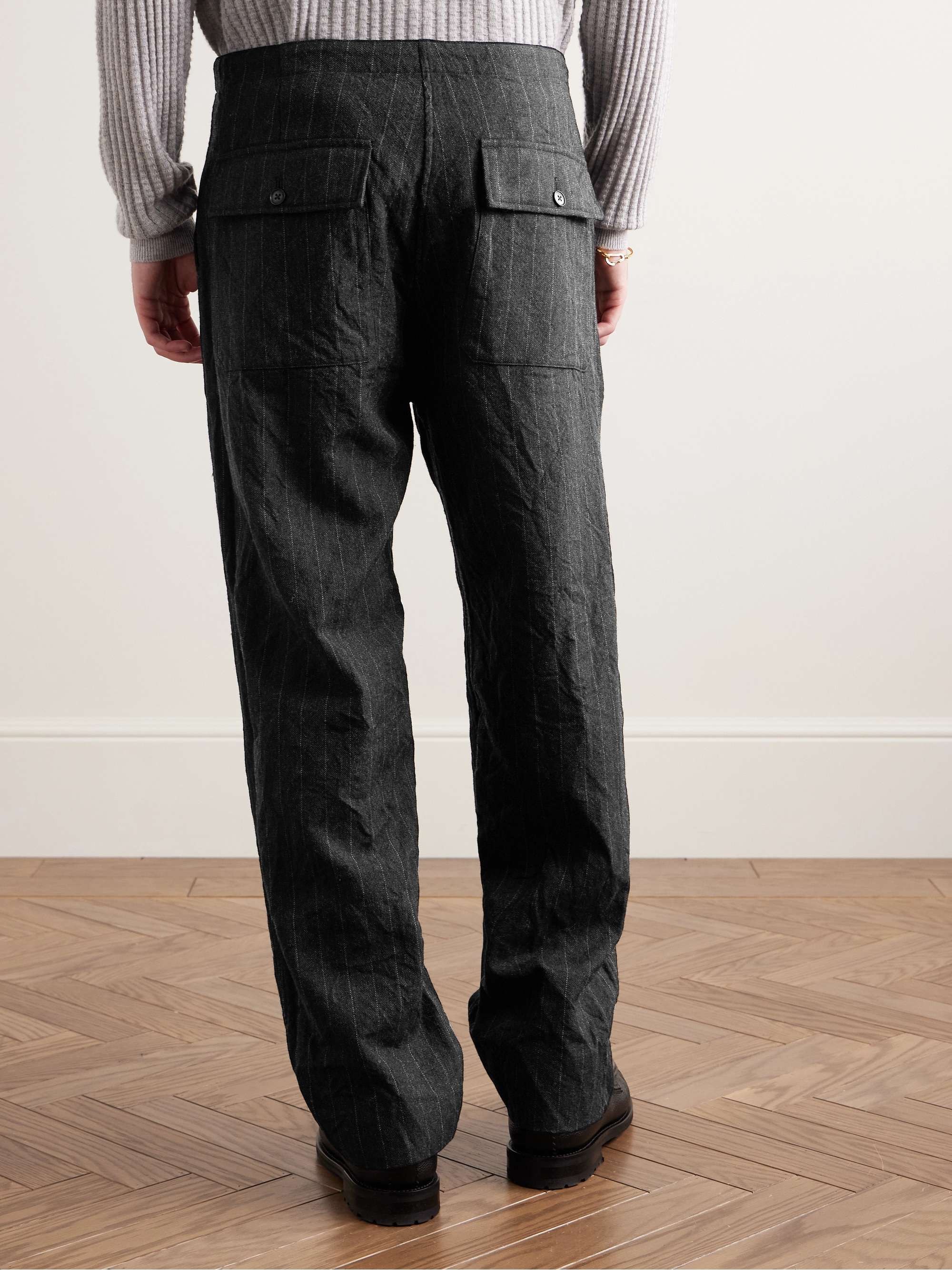 Take Easy Baker Straight-Leg Pinstriped Wool-Twill Drawstring Suit Trousers view