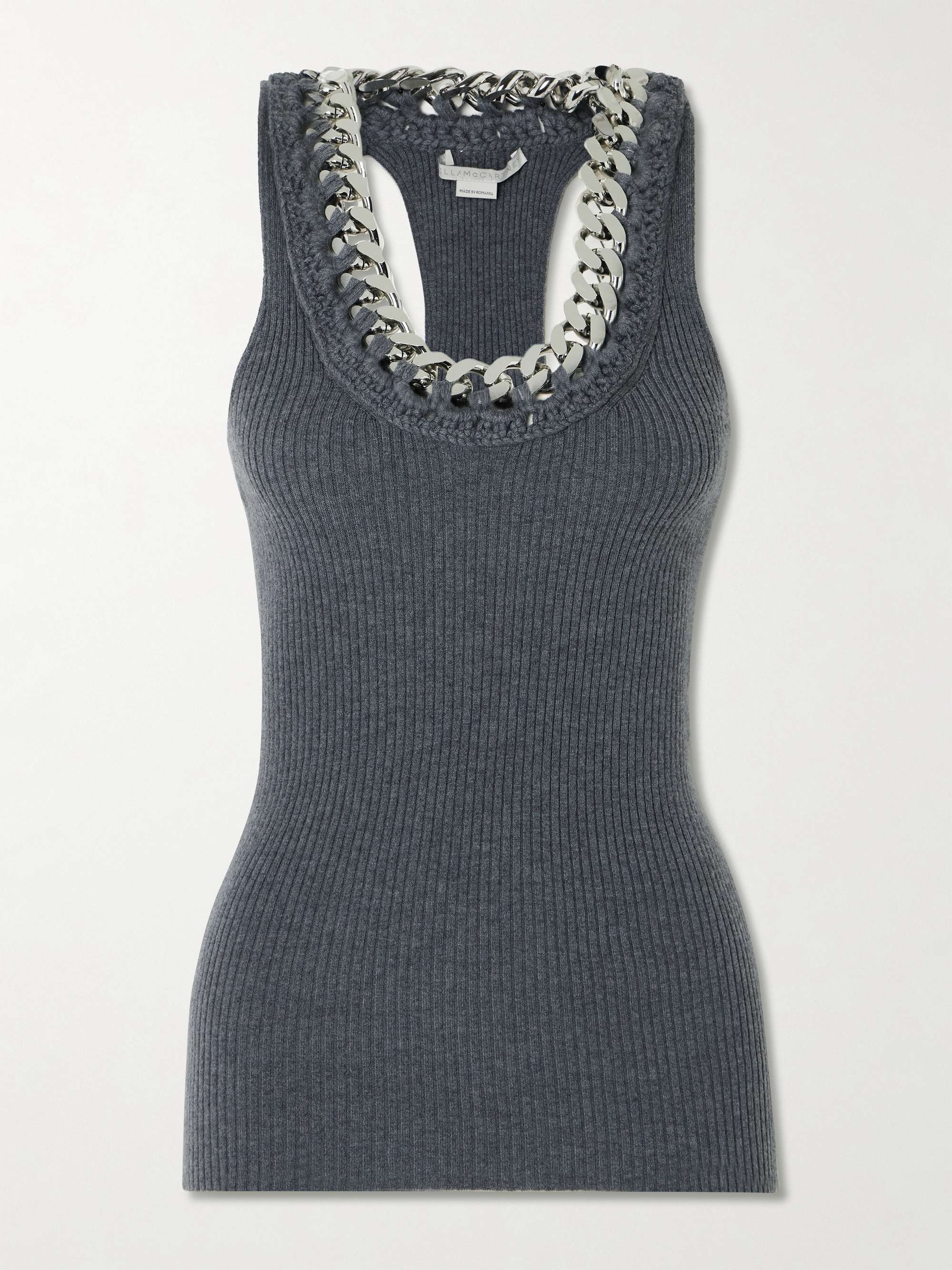 Falabella chain-embellished ribbed wool-blend tank view
