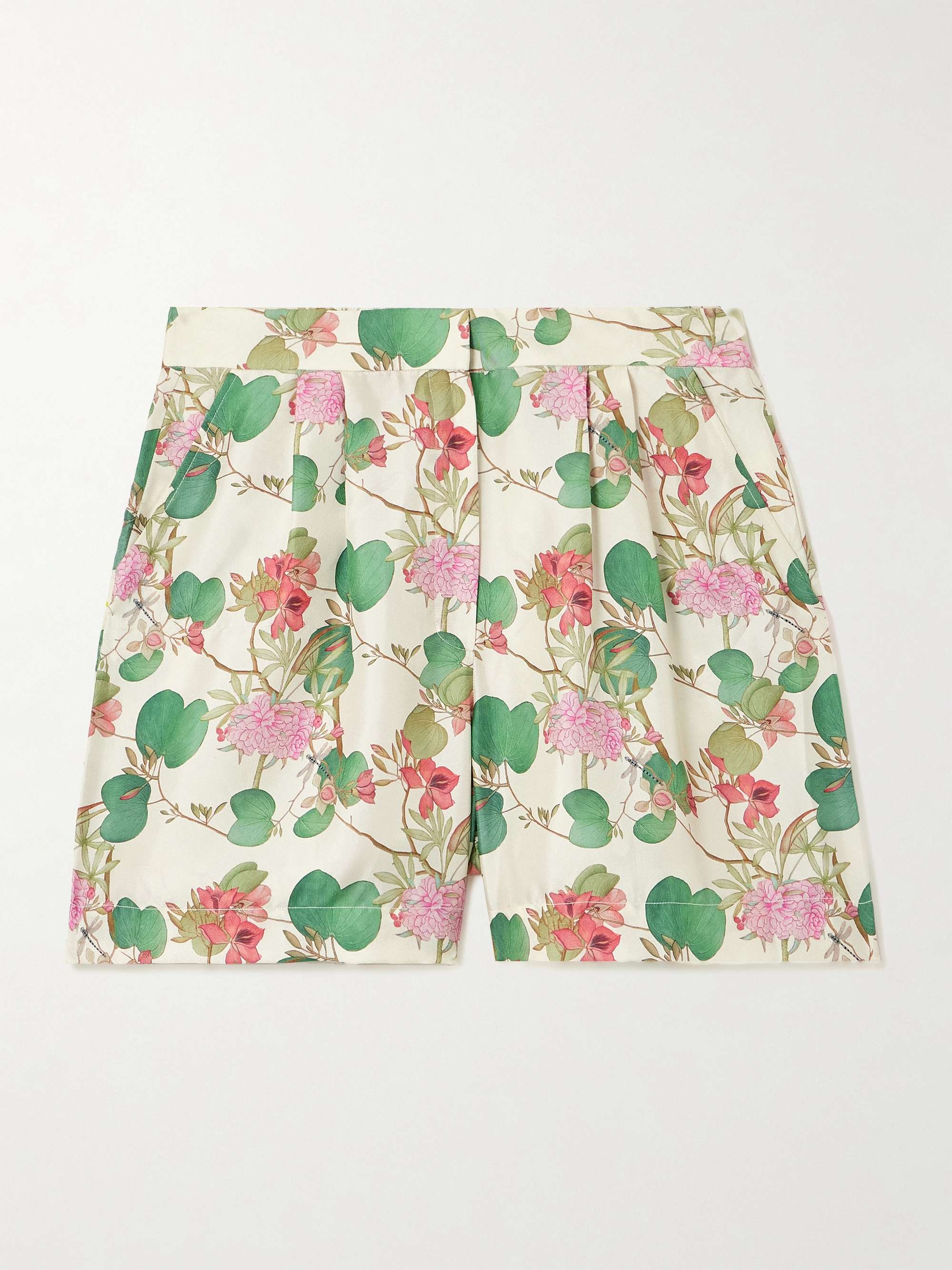 Tamu pleated floral-print silk-twill shorts view