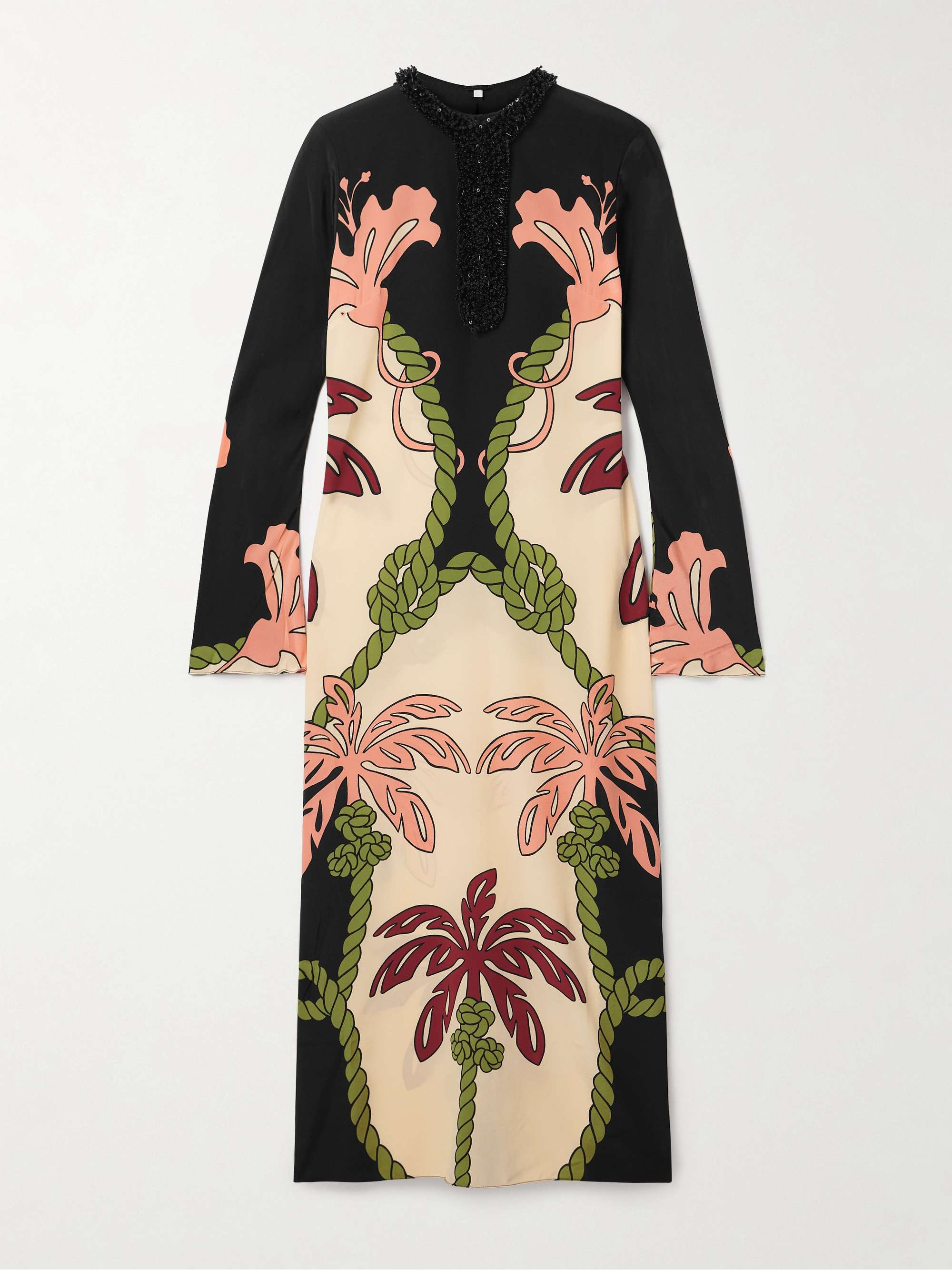 Queen Palm belted printed silk crepe de chine midi dress view