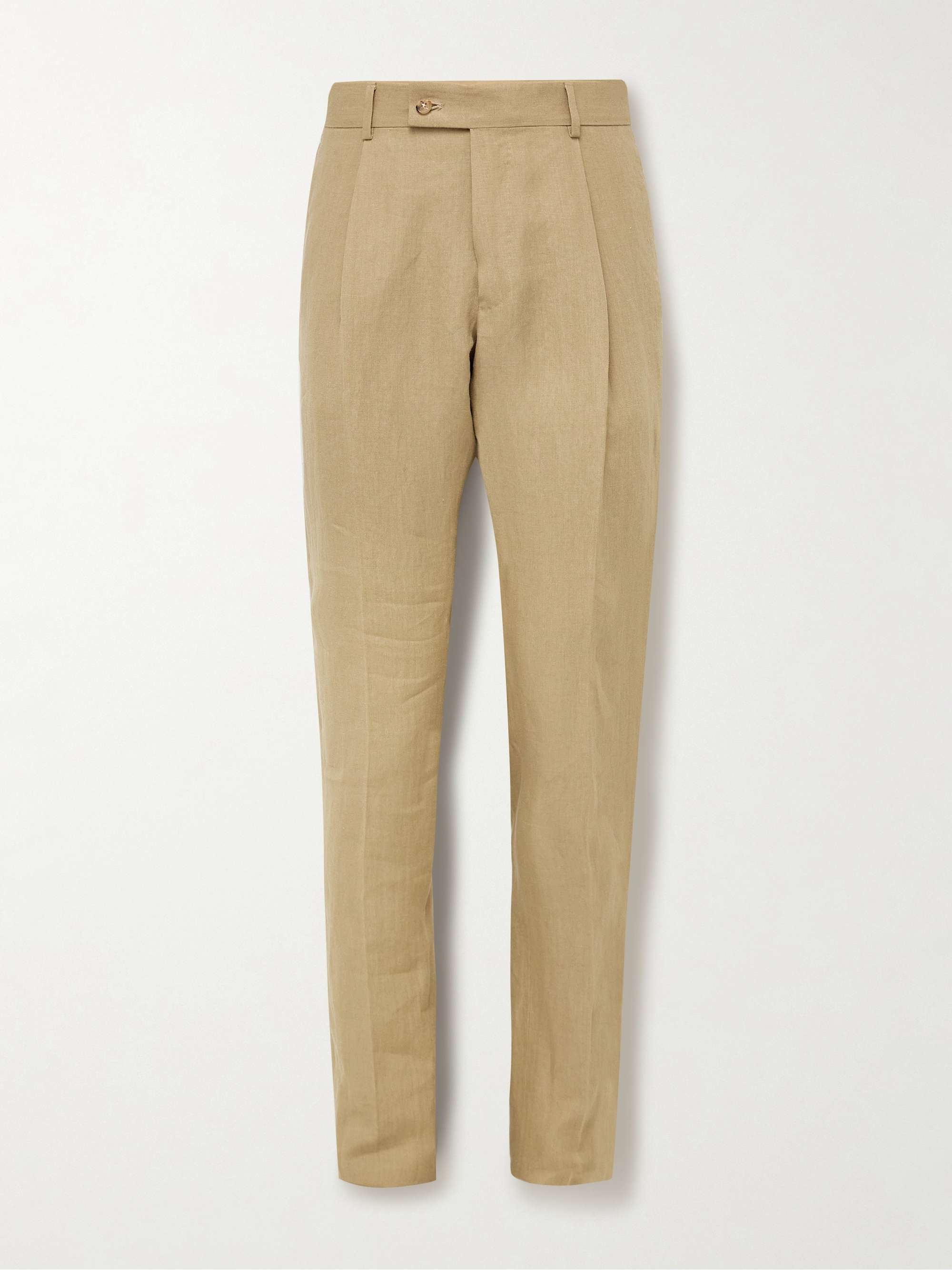 Straight-Leg Pleated Linen Suit Trousers view