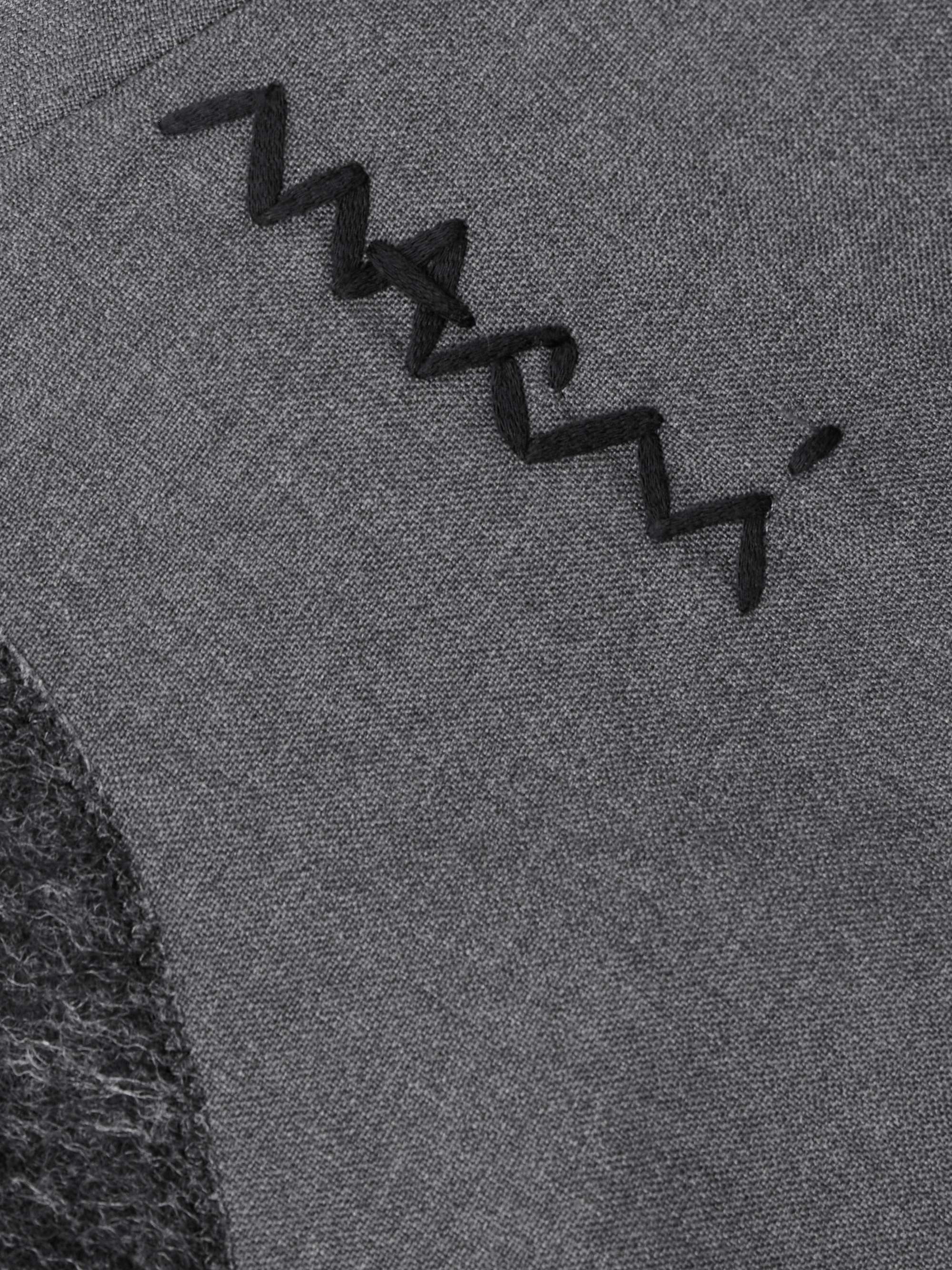 Felt-trimmed frayed embroidered wool jacket view