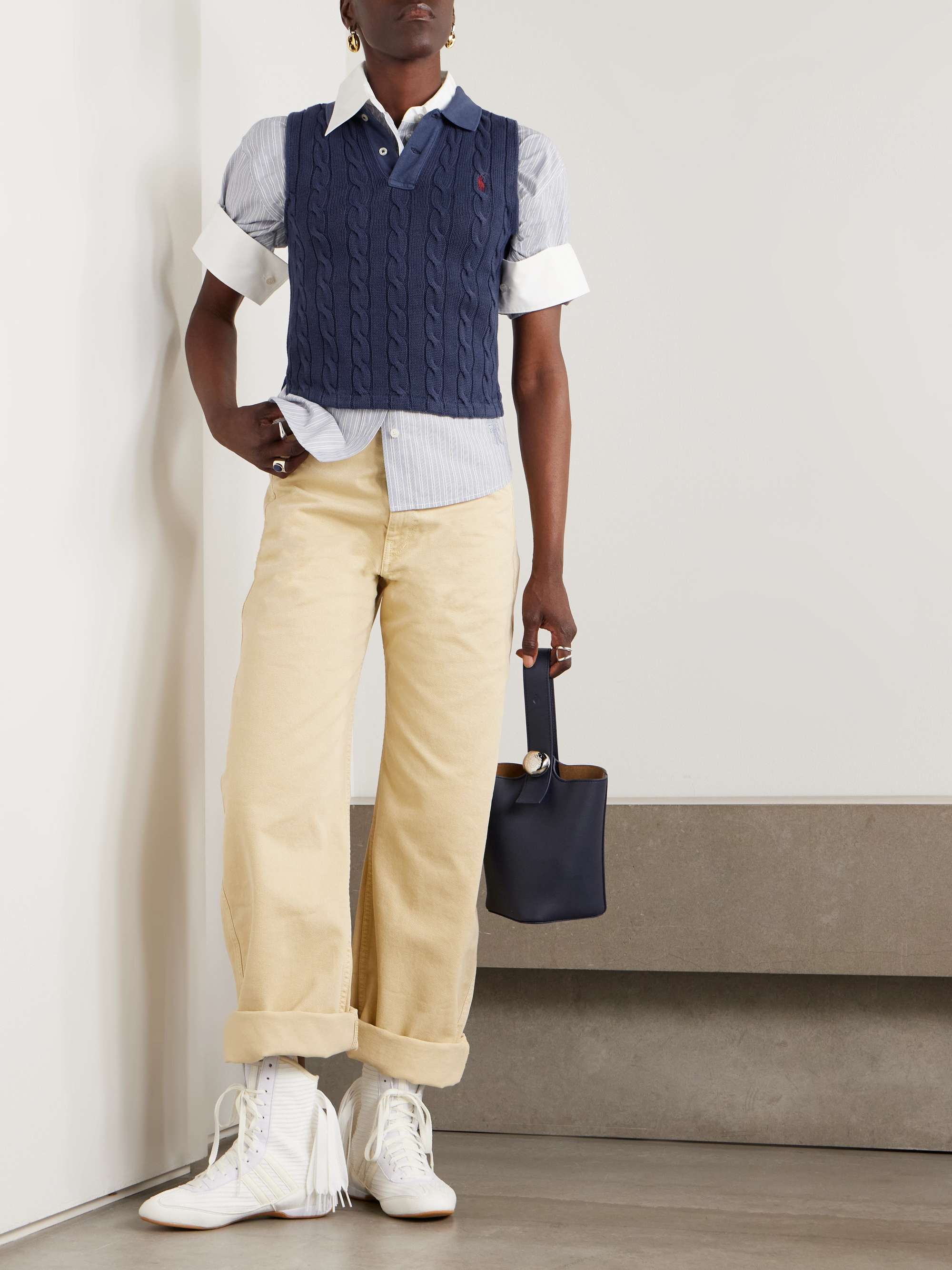 Cable-knit cotton polo shirt view