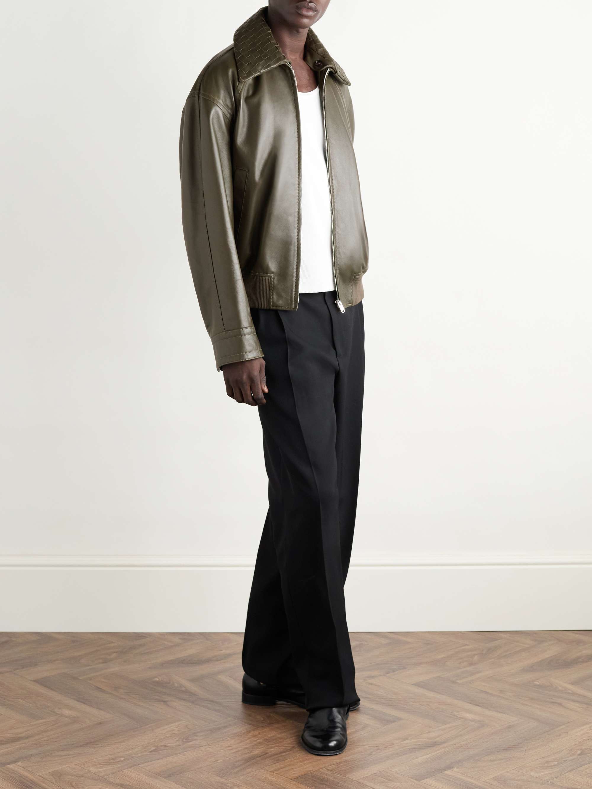 Intrecciato-Trimmed Leather Blouson Jacket view
