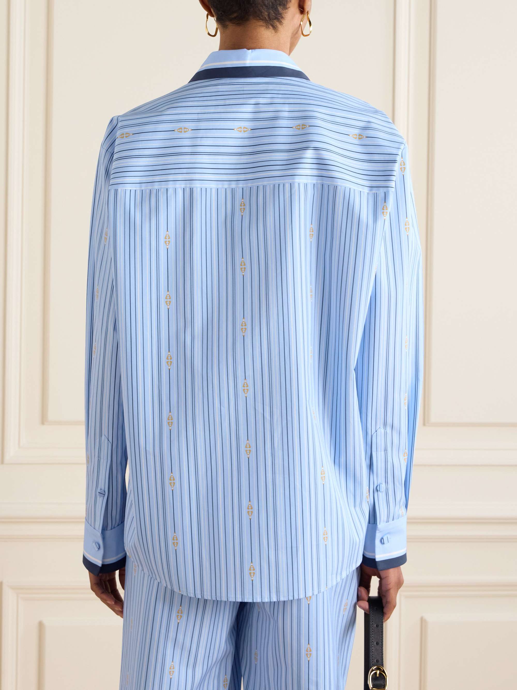 Tie-neck printed cotton-poplin shirt view