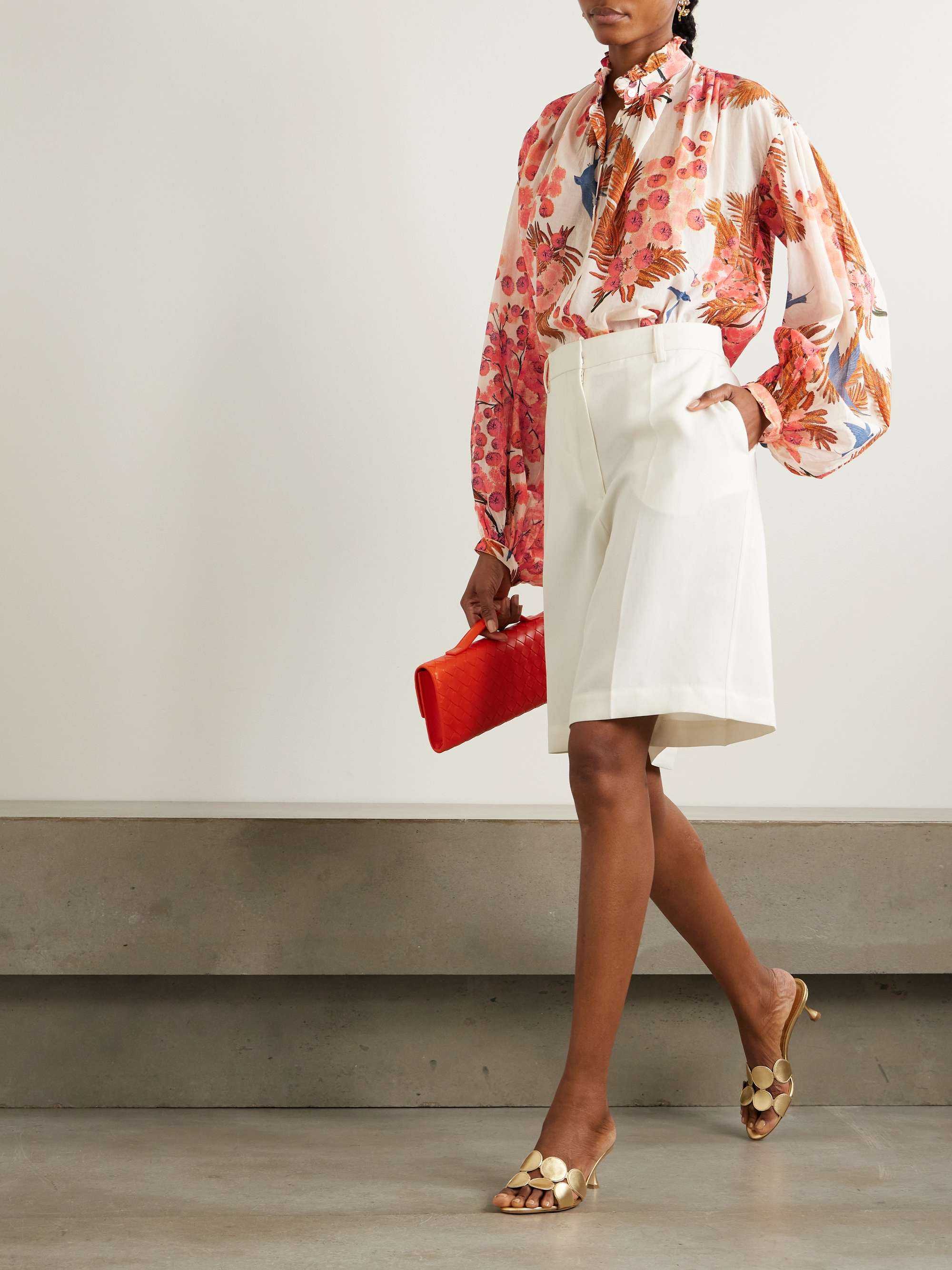 Slava ruffled printed cotton-voile blouse view