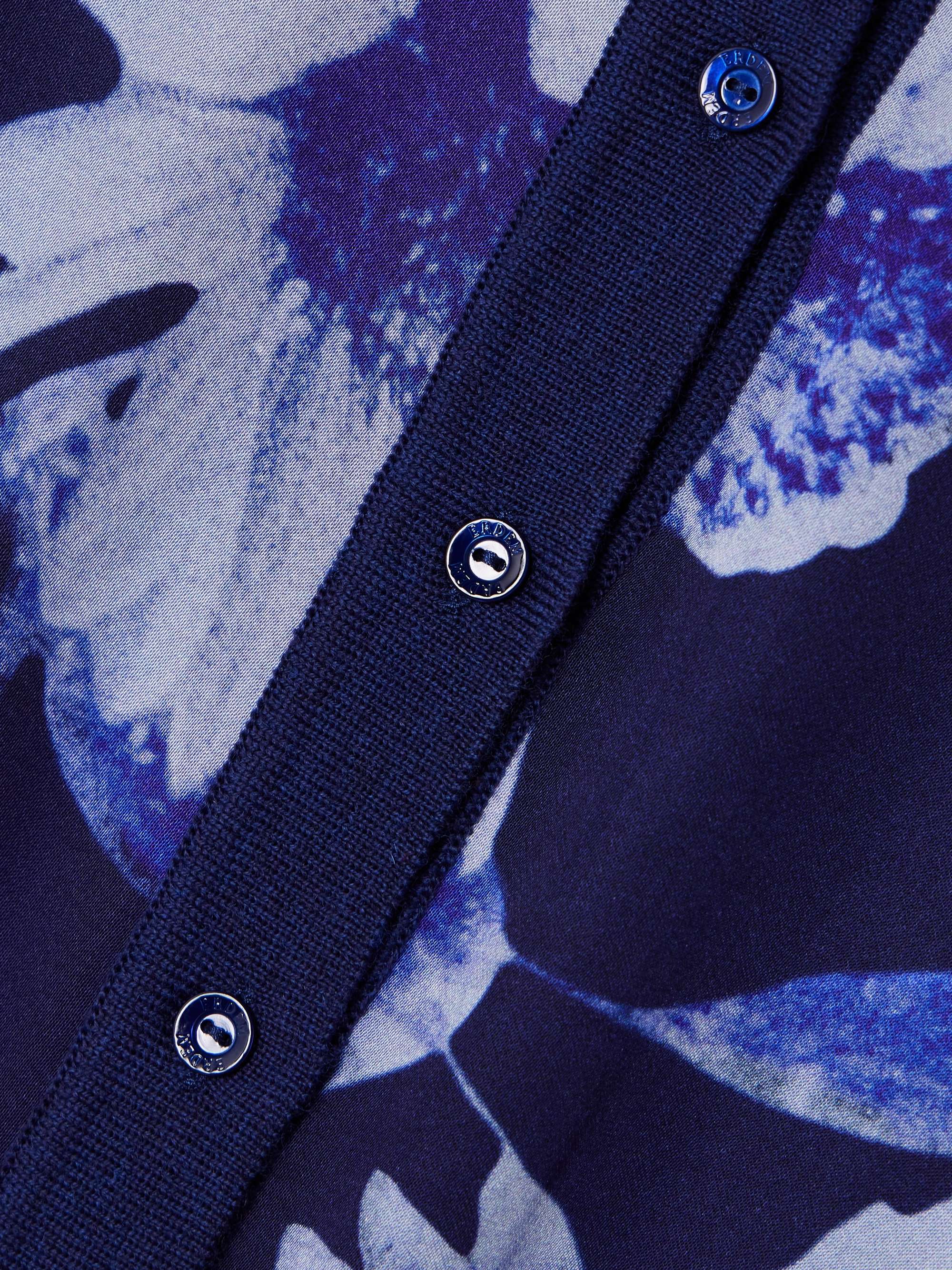 Merino wool and floral-print satin cardigan view