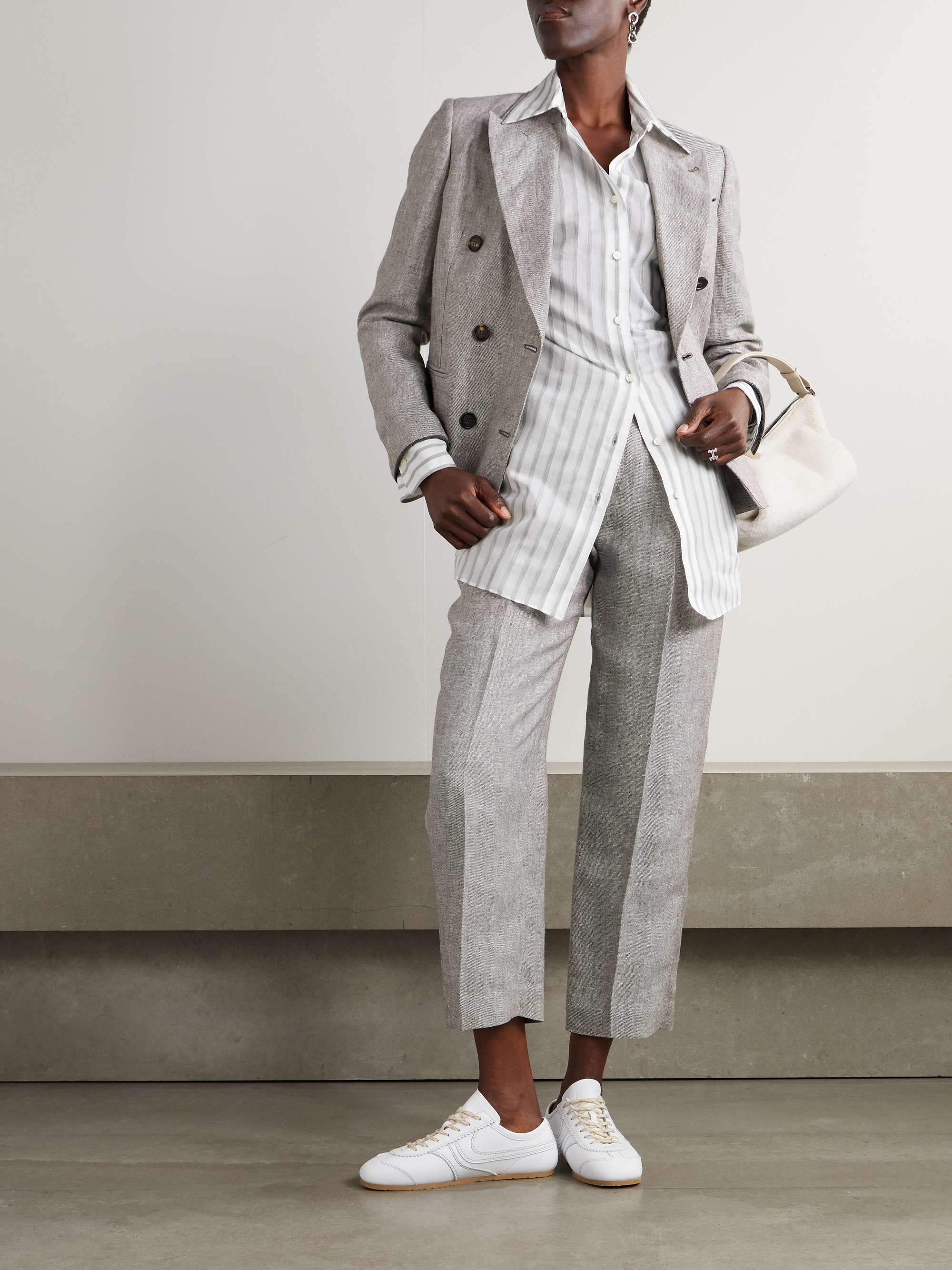 Cropped pleated hemp and linen-blend straight-leg pants view