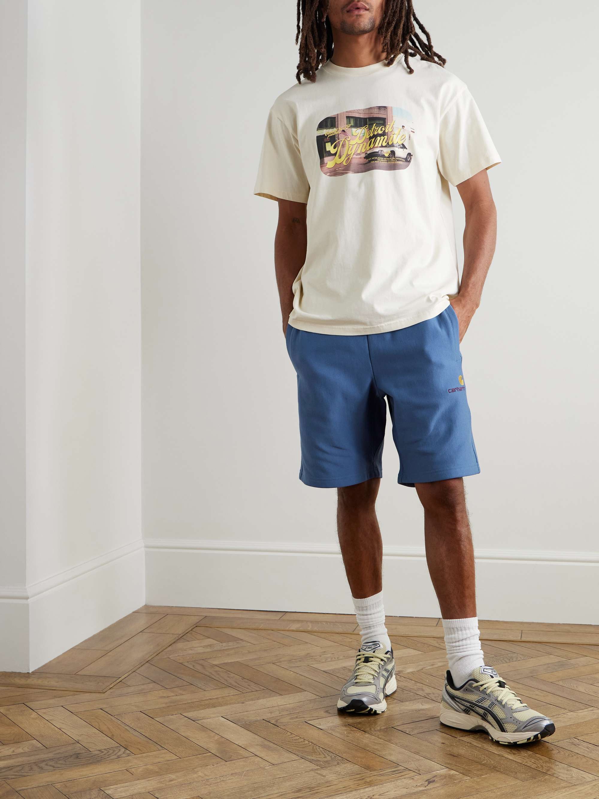 American Script Straight-Leg Cotton-Blend Jersey Drawstring Shorts view