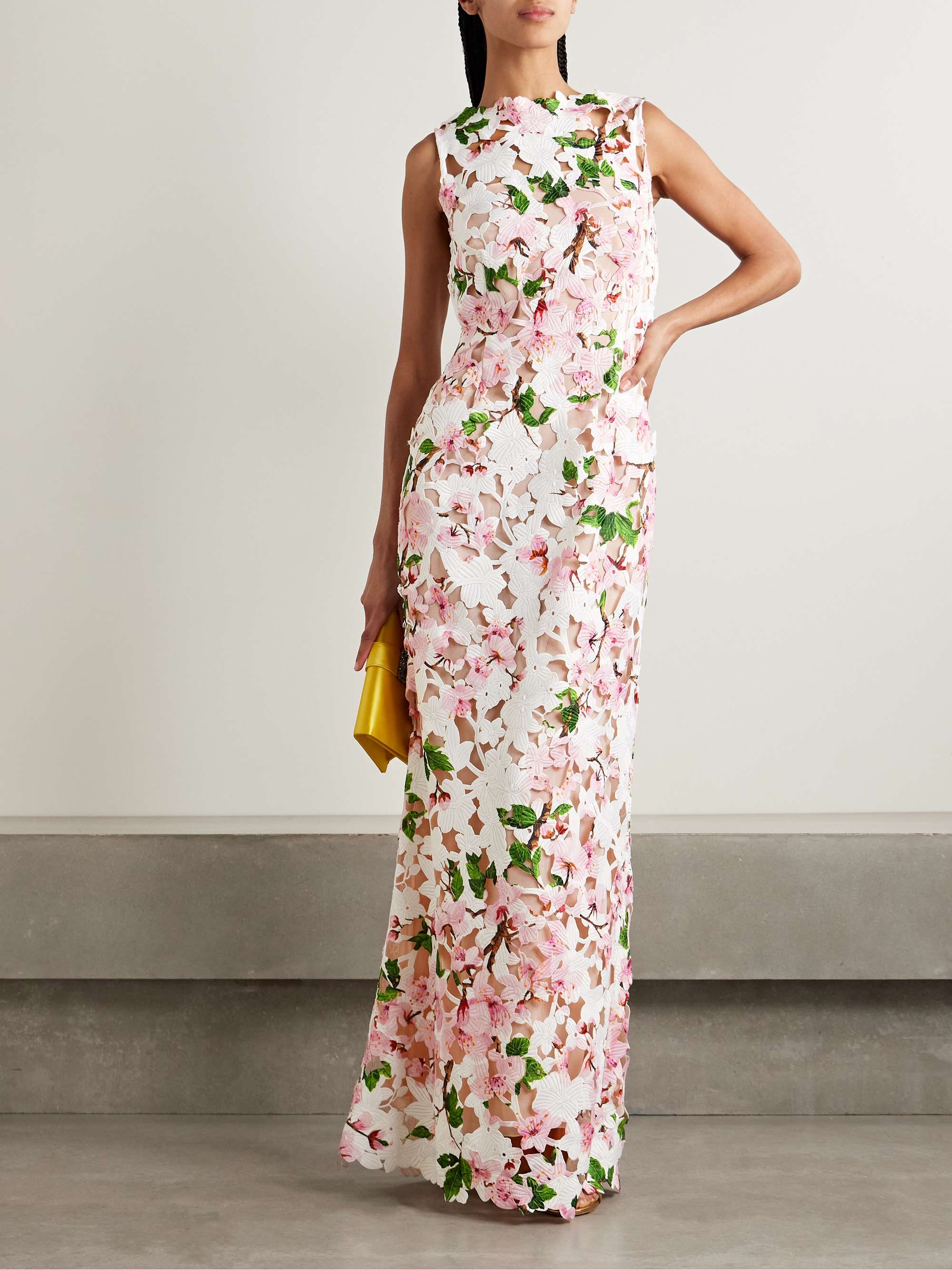 Floral-print guipure lace gown view