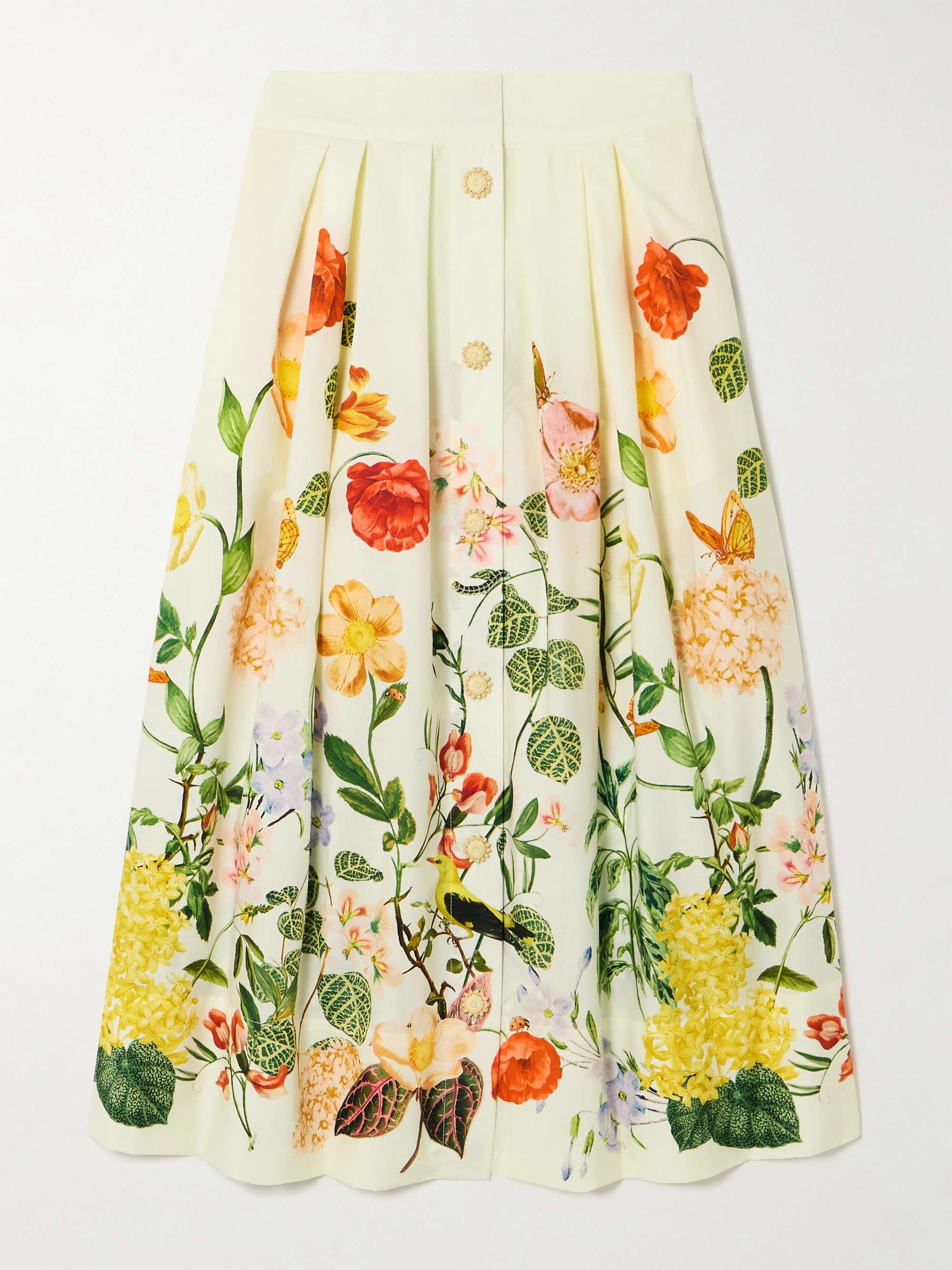 Marge button-embellished floral-print pleated cotton-poplin midi skirt view