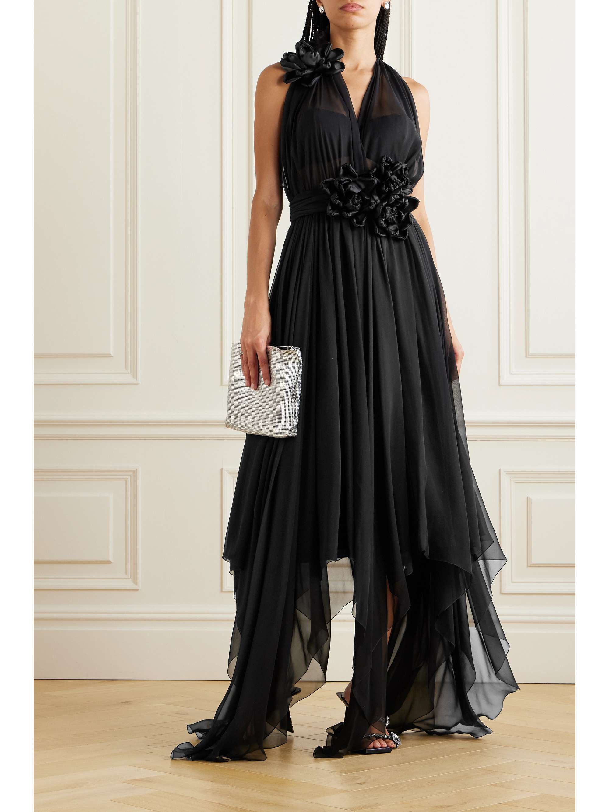 Appliquéd chiffon and crepe de chine gown view