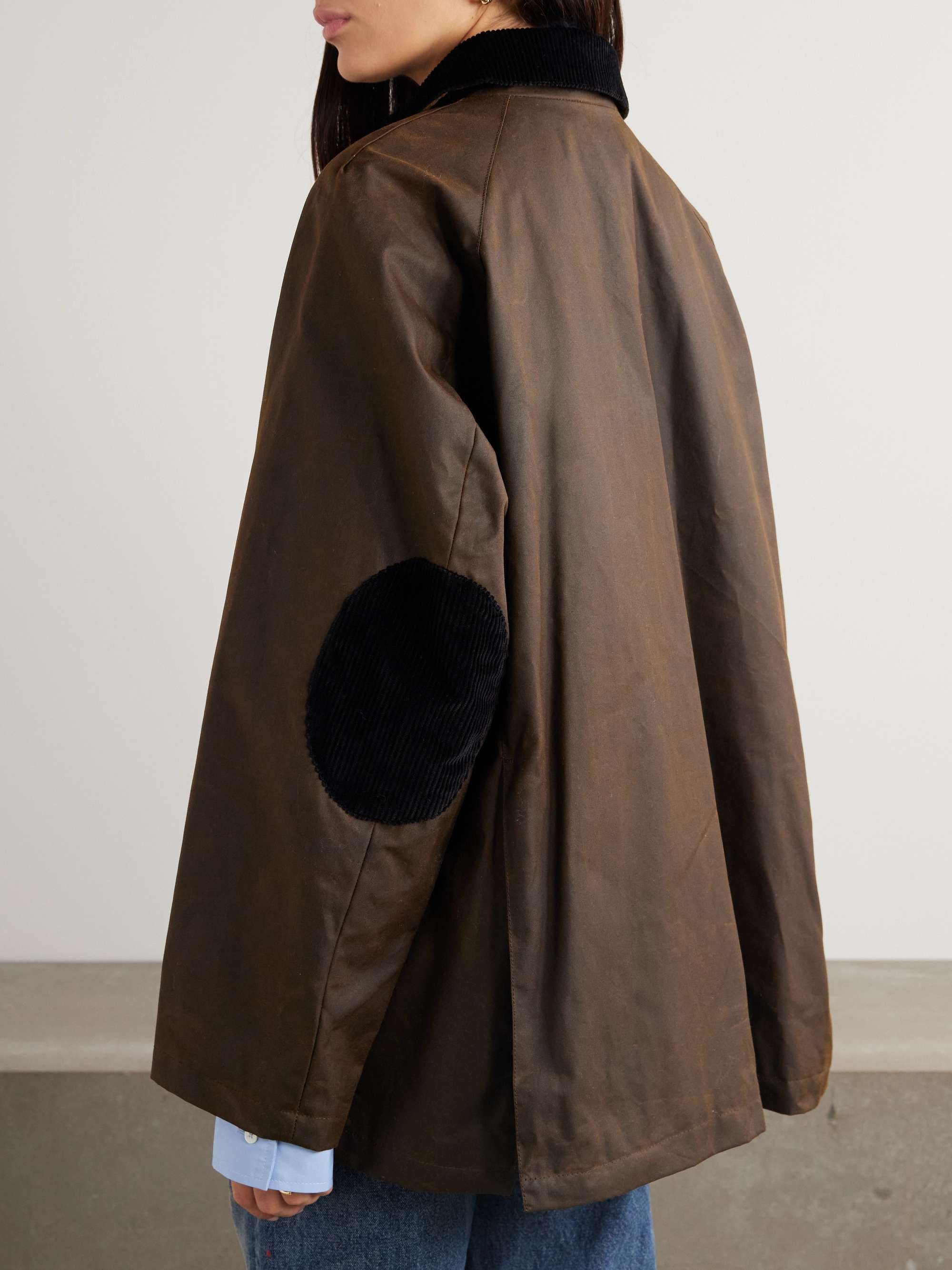 Oversized corduroy-trimmed waxed organic cotton jacket view