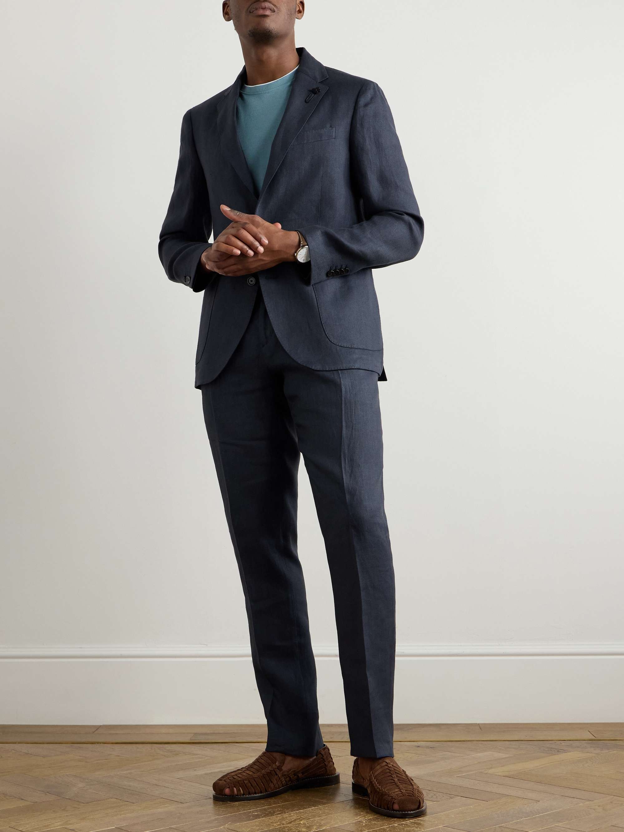 Soho Straight-Leg Pleated Linen-Twill Suit Trousers view