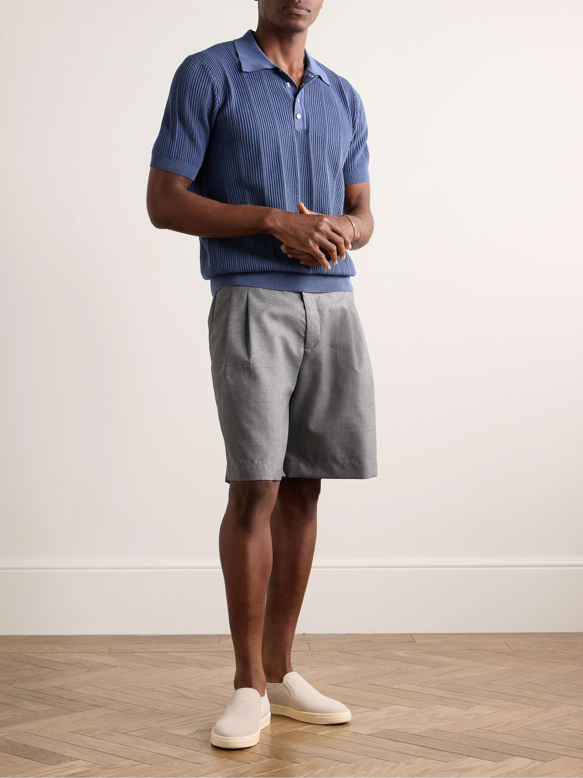 Straight-Leg Pleated Virgin Wool Bermuda Shorts view