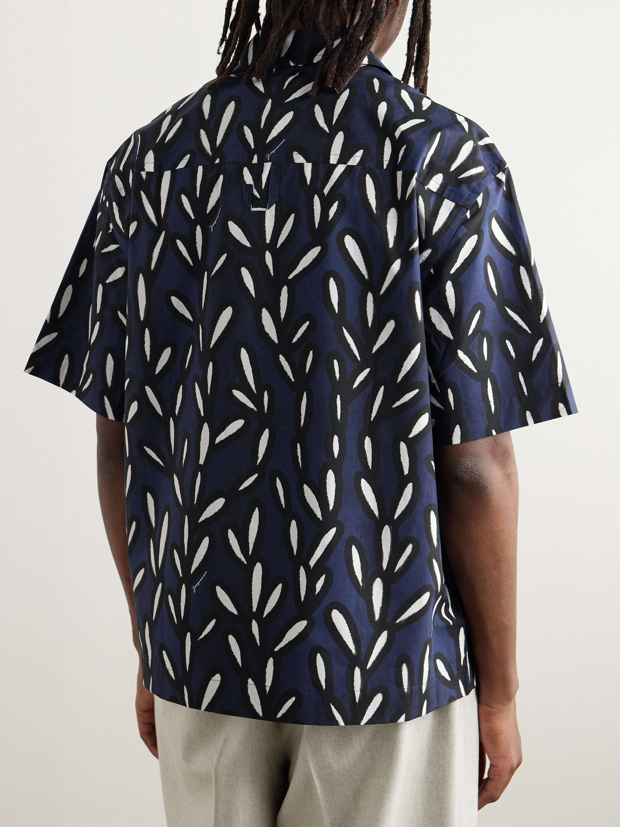 Jean Camp-Collar Logo-Embroidered Printed Cotton Shirt view