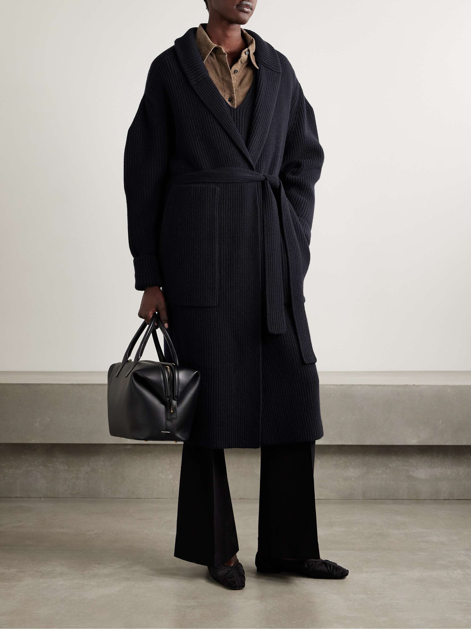 Belted ribbed merino wool and cashmere-blend cardigan view