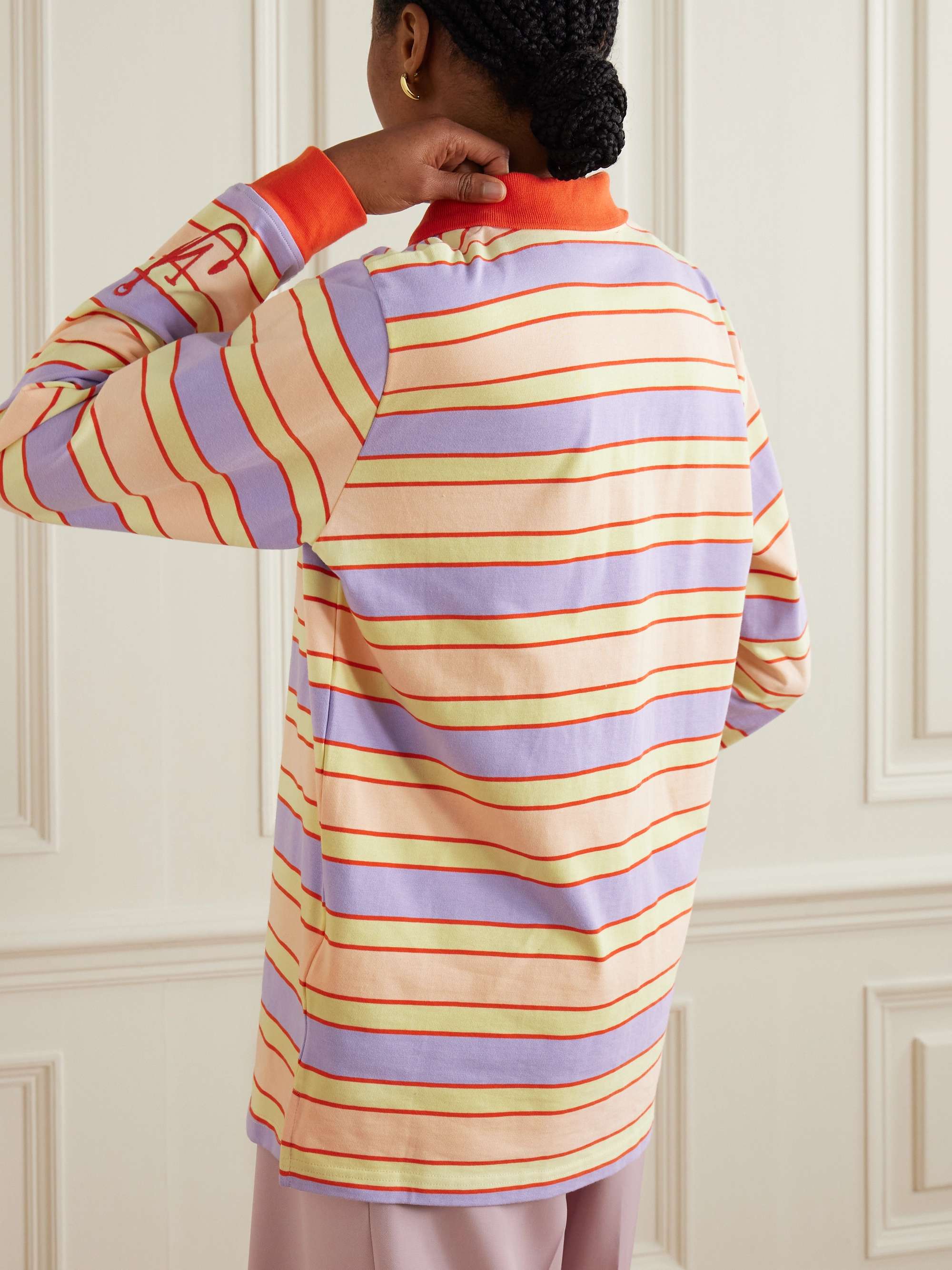 Embroidered striped cotton-jersey polo top view