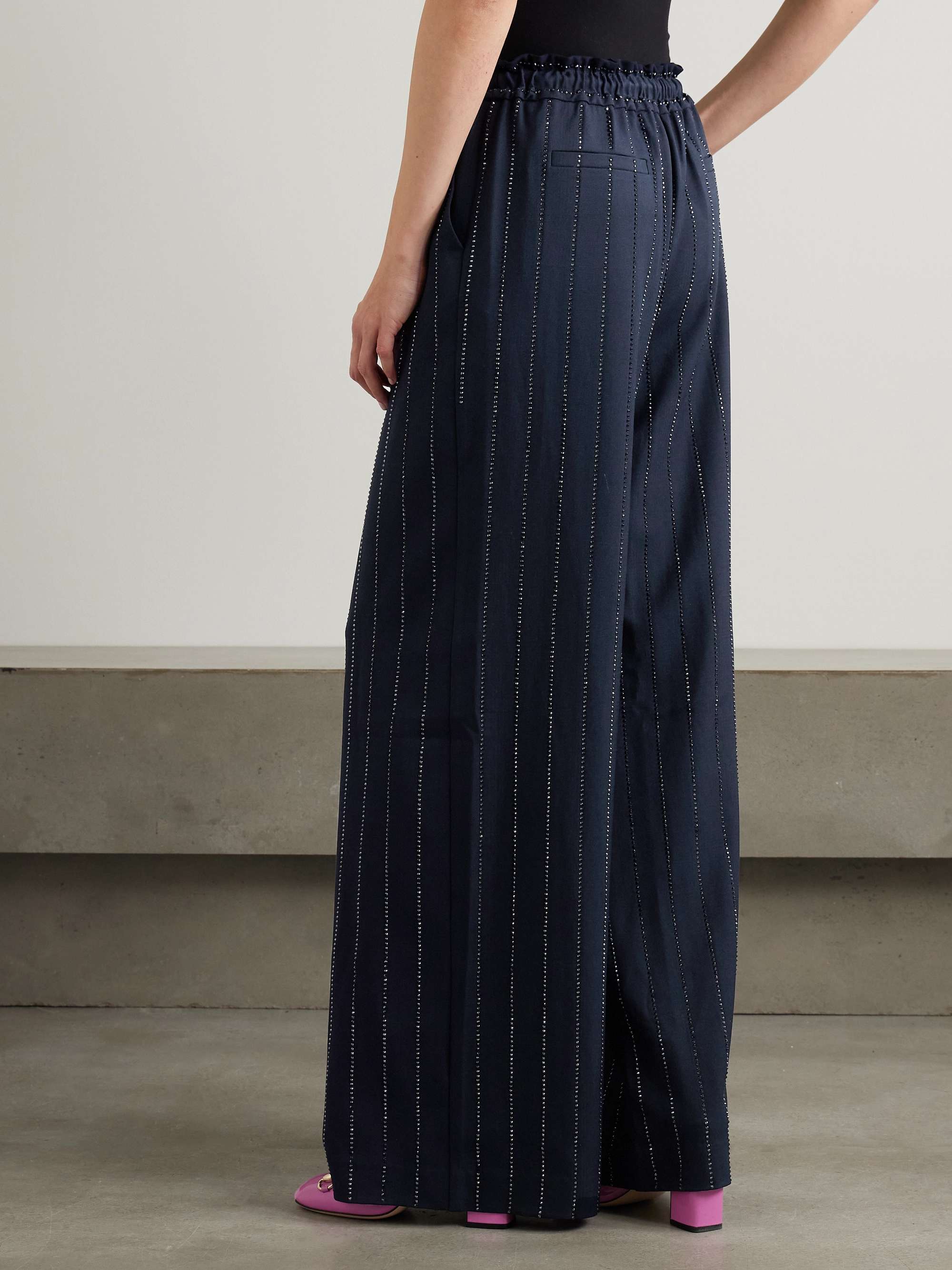 Crystal-embellished pinstriped wide-leg crepe pants view