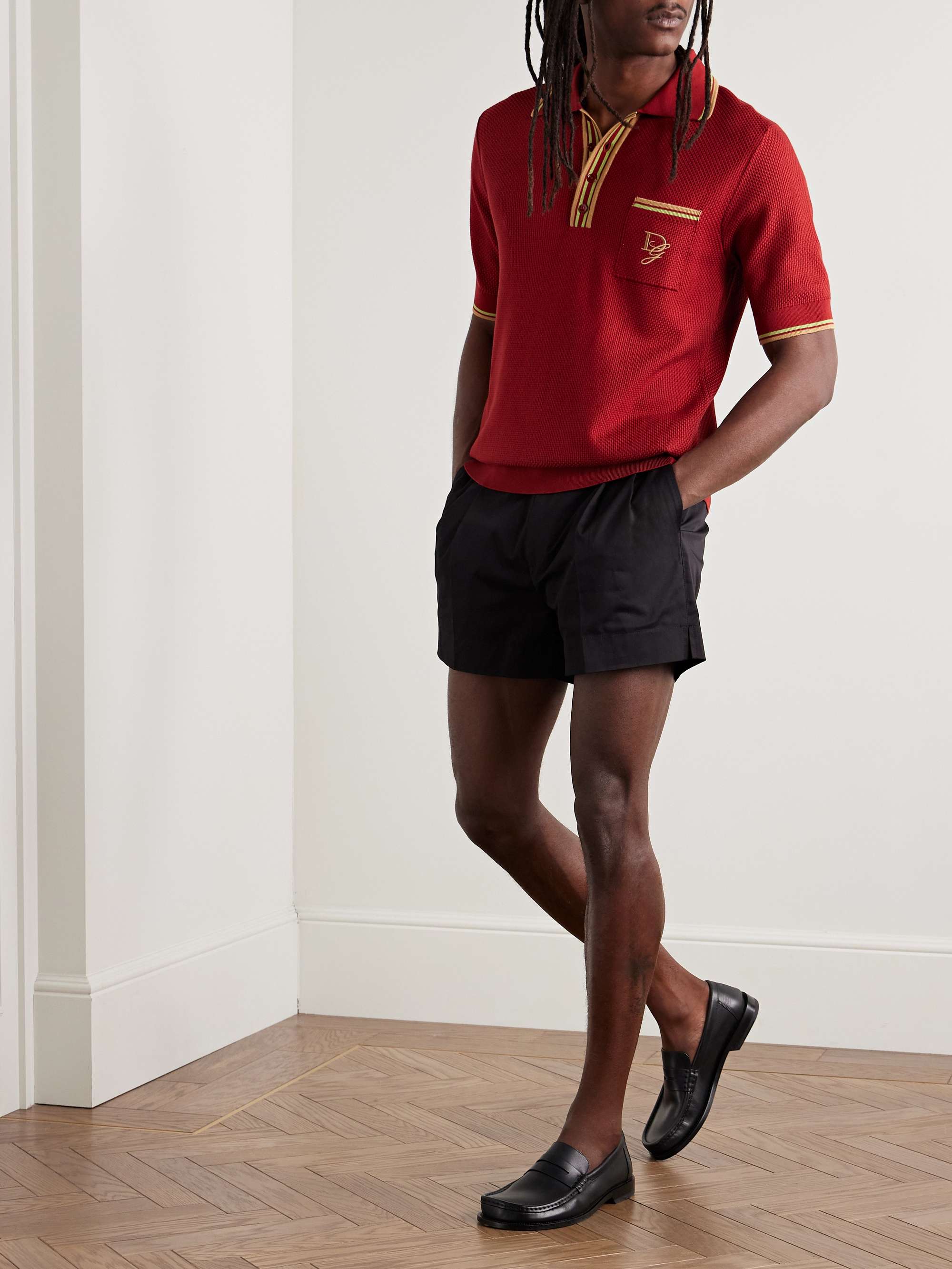 Slim-Fit Pleated Cotton-Blend Twill Shorts view