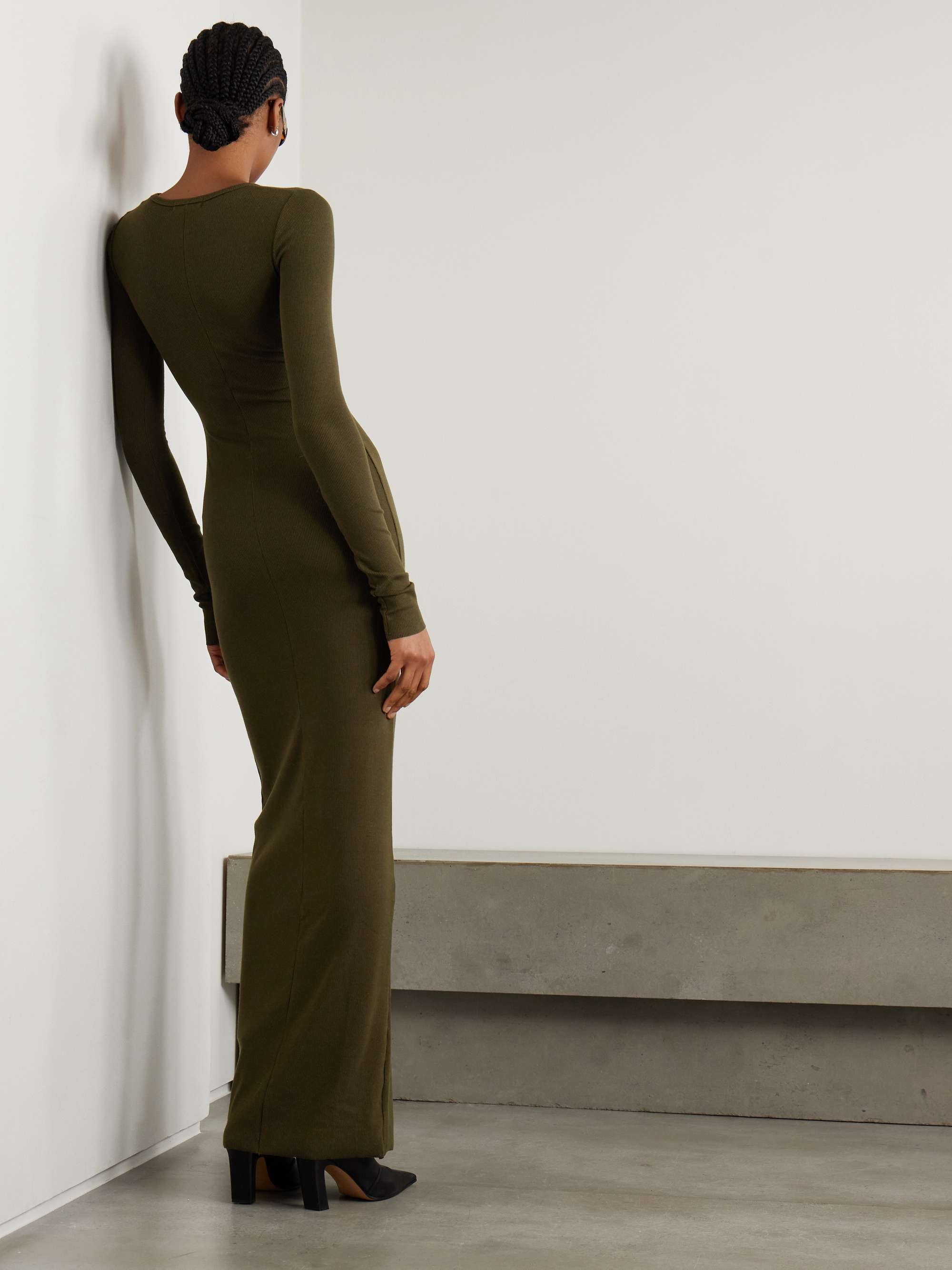 Long Sleeved Crew Neck ribbed stretch-jersey maxi dress view