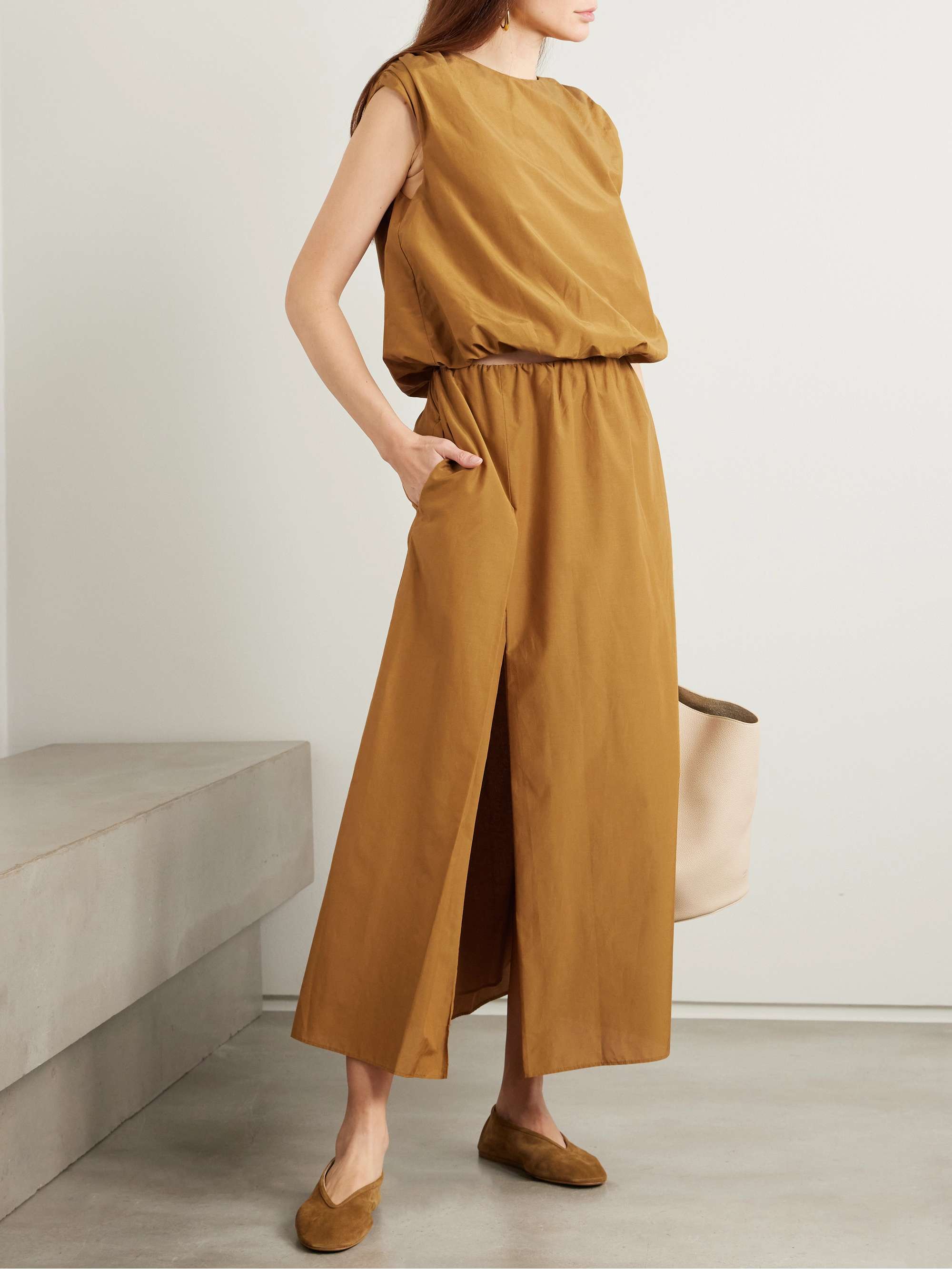 Cosma gathered cotton and silk-blend voile top view