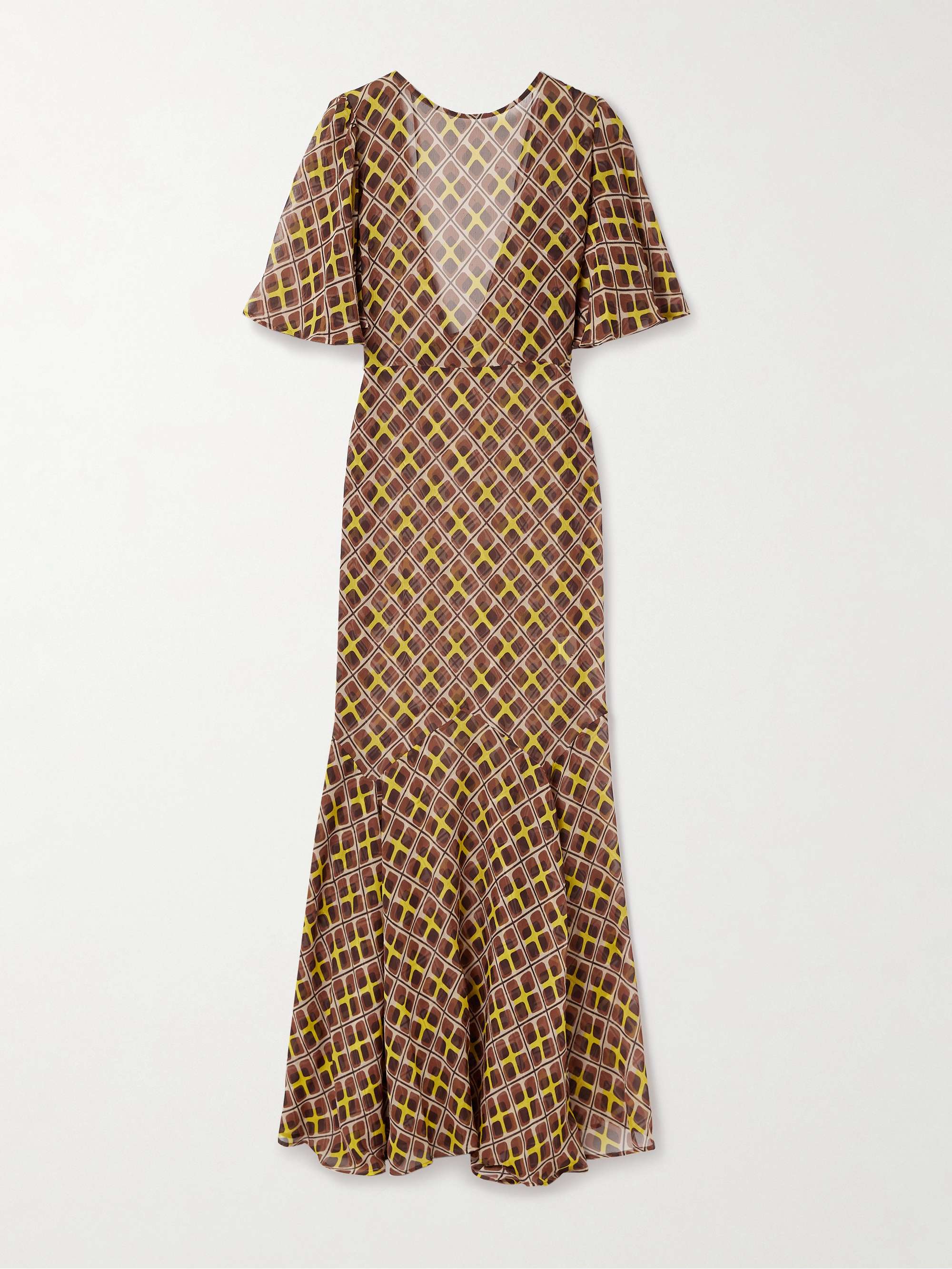 Cattail printed silk-blend chiffon gown view