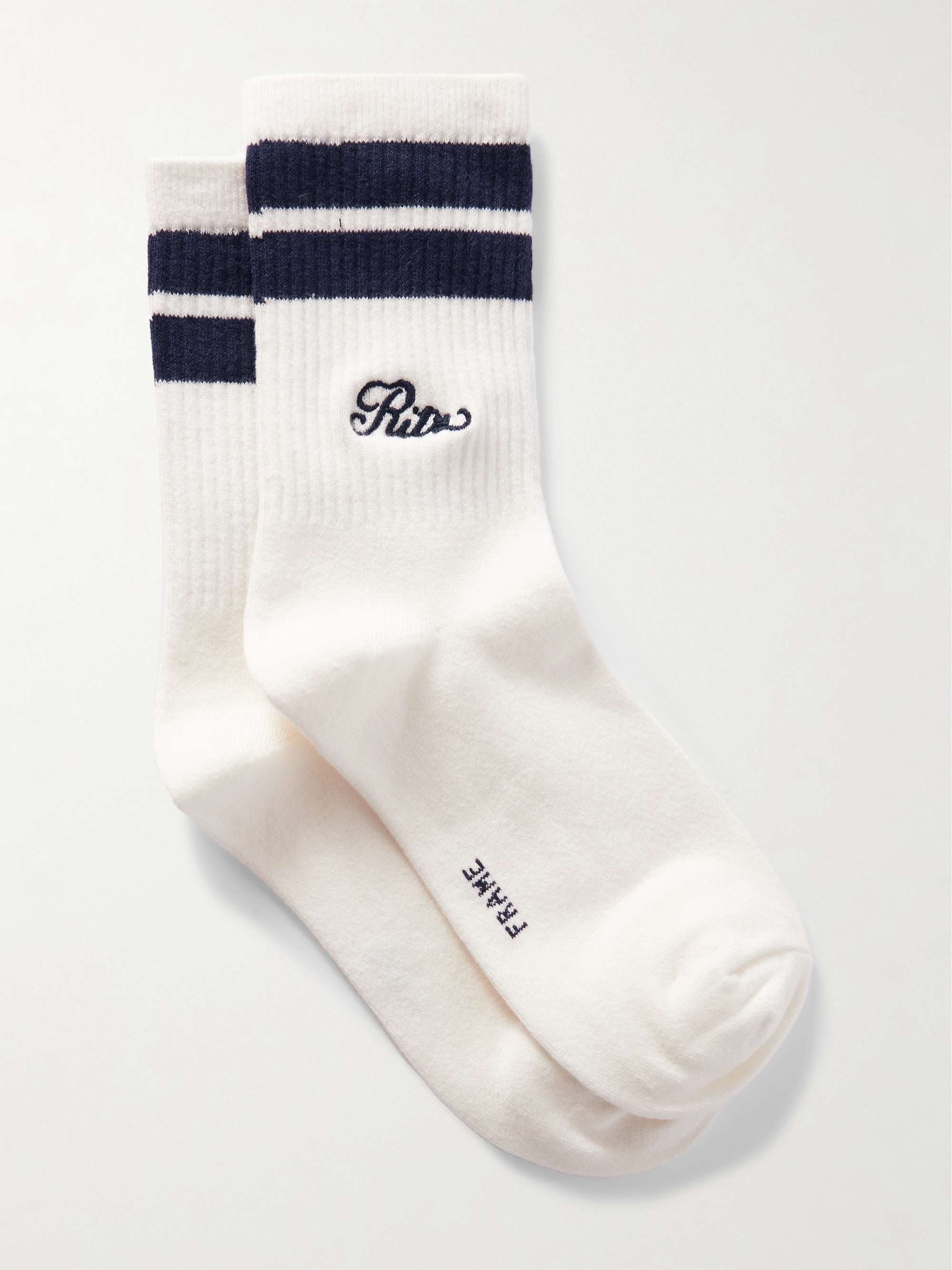 + Ritz Paris embroidered striped ribbed cotton-blend socks view