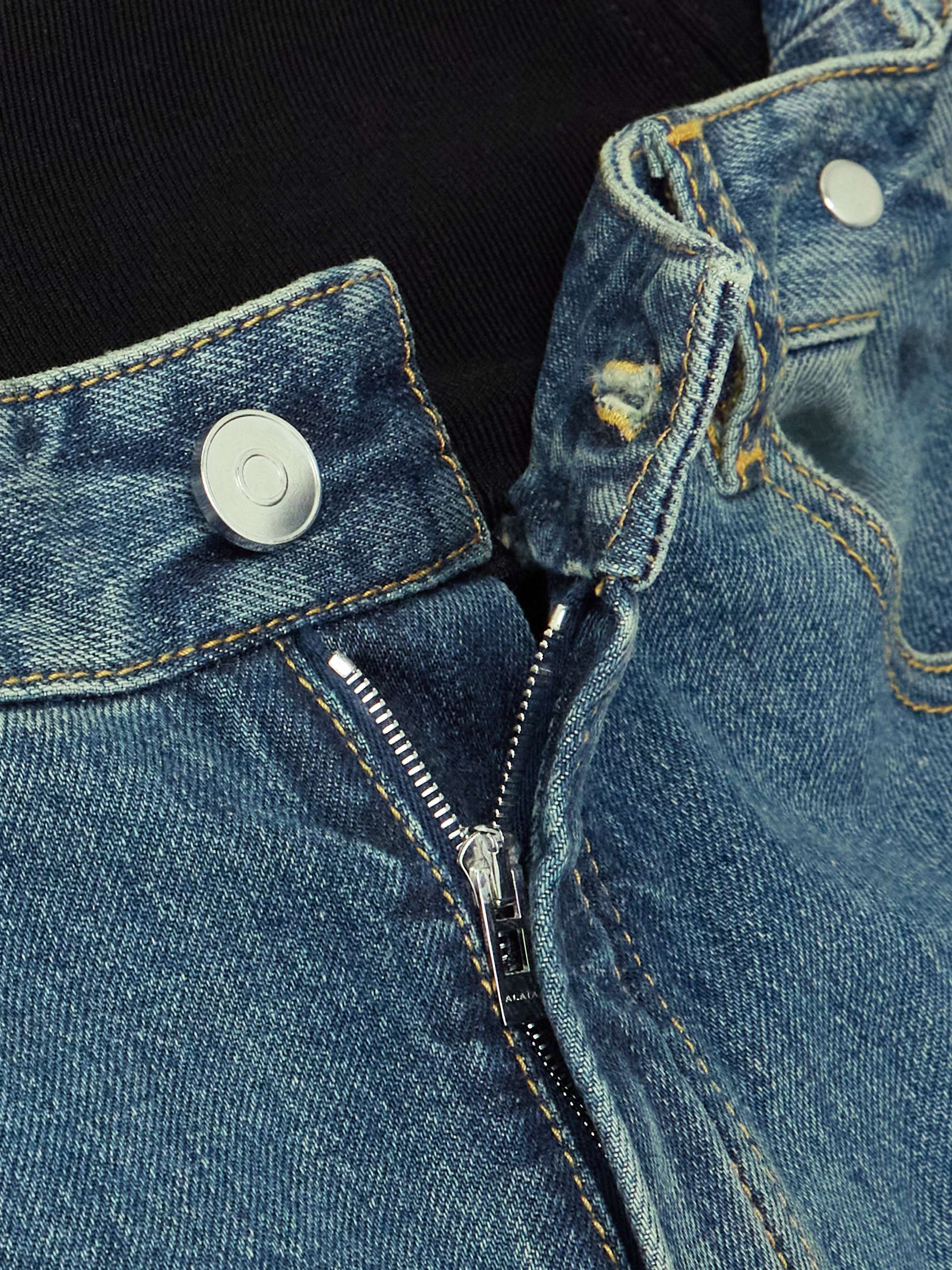 Studded jersey-trimmed high-rise wide-leg jeans view