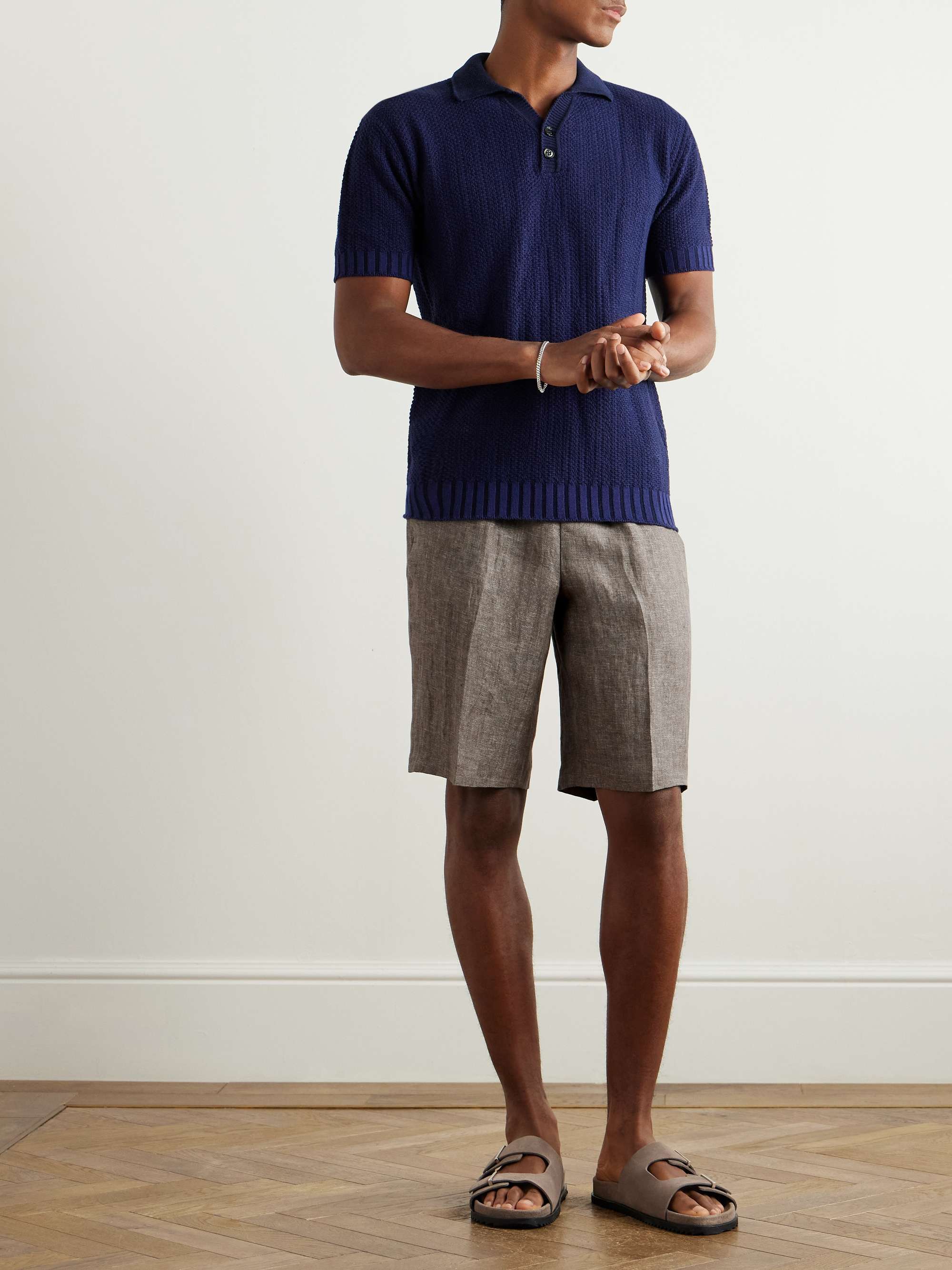 Straight-Leg Herringbone Linen Shorts view
