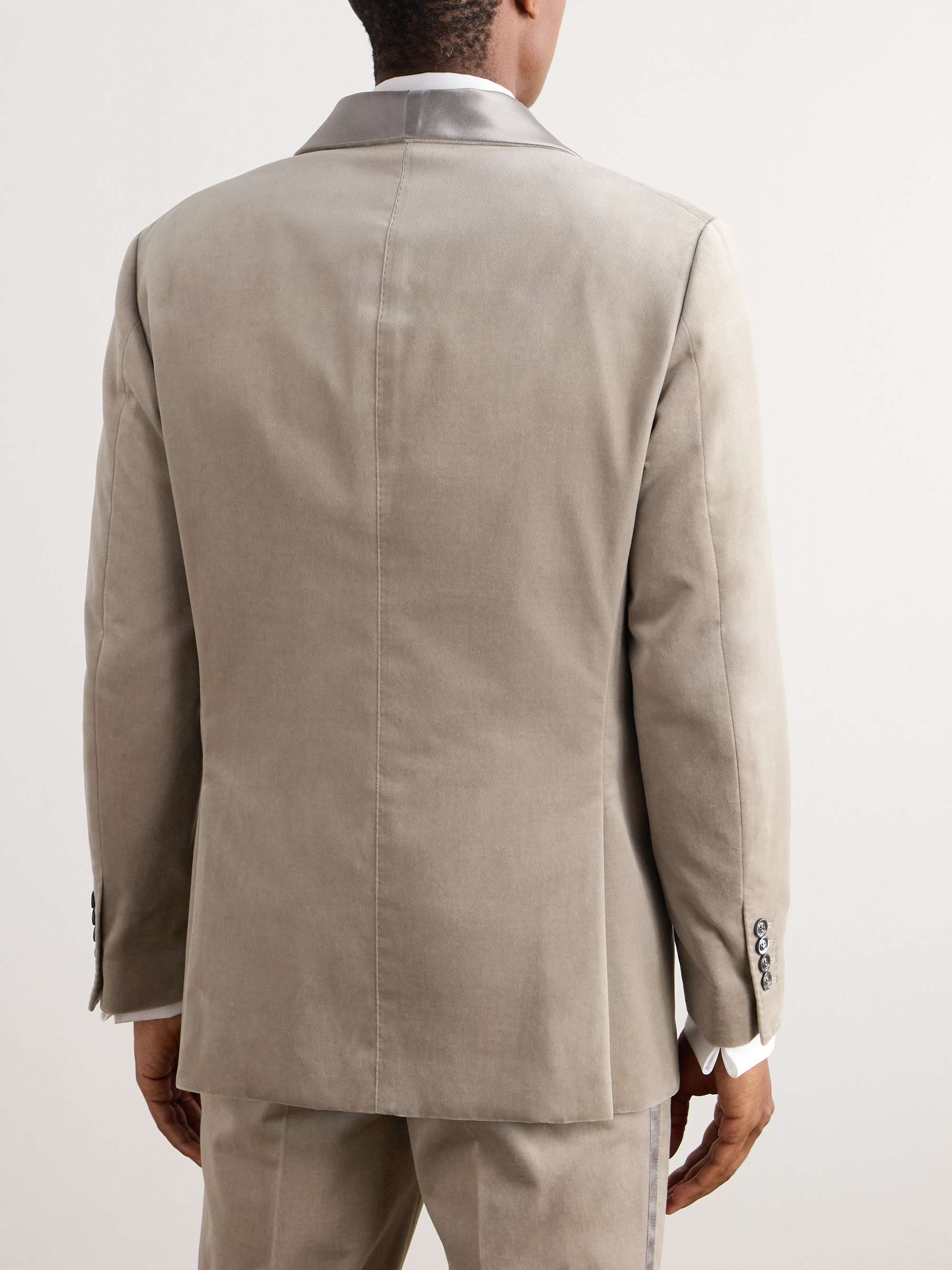 Slim-Fit Shawl-Collar Double-Breasted Cotton-Velvet Tuxedo Jacket view