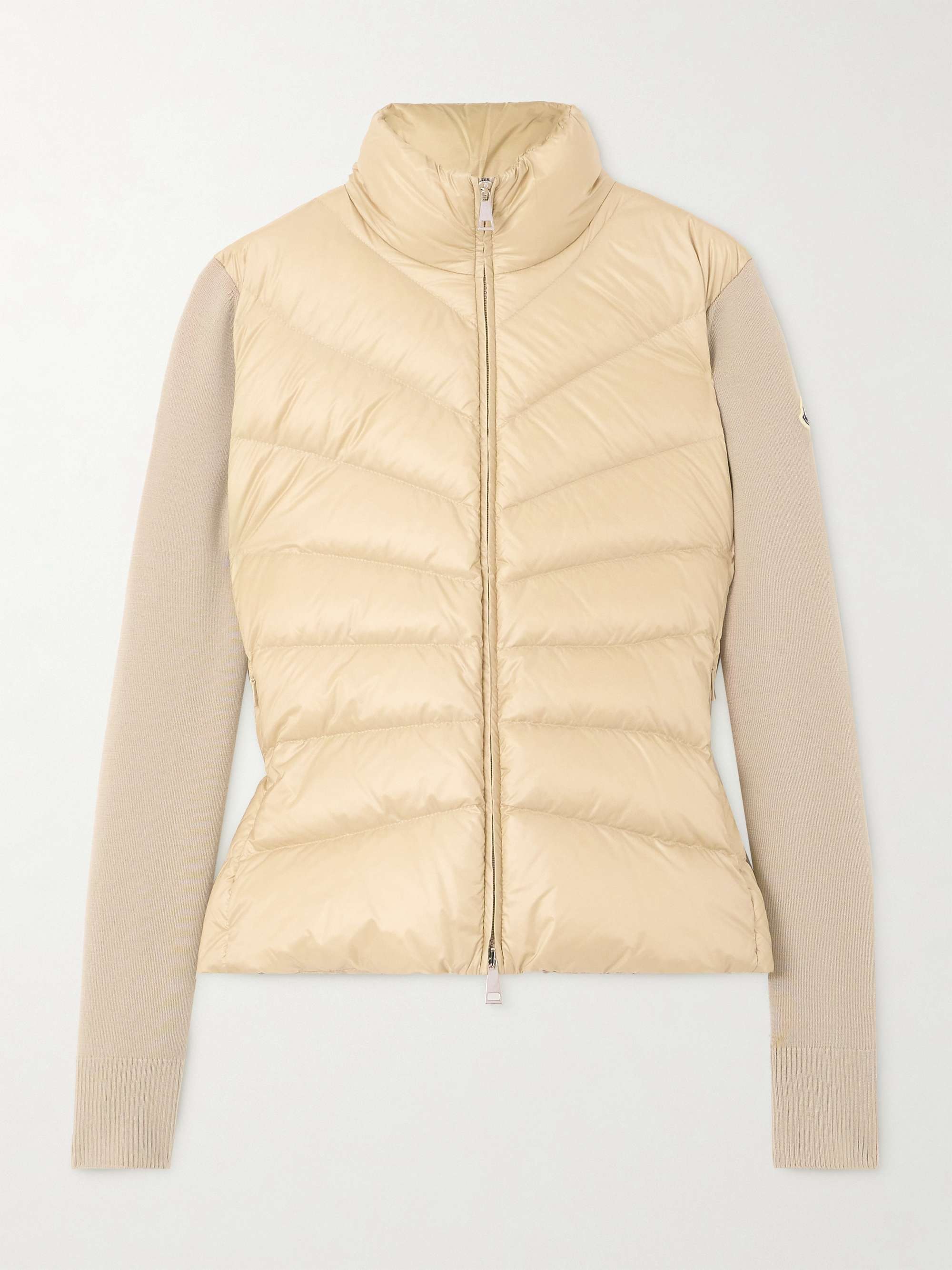 Apliquéd wool and quilted shell down cardigan view