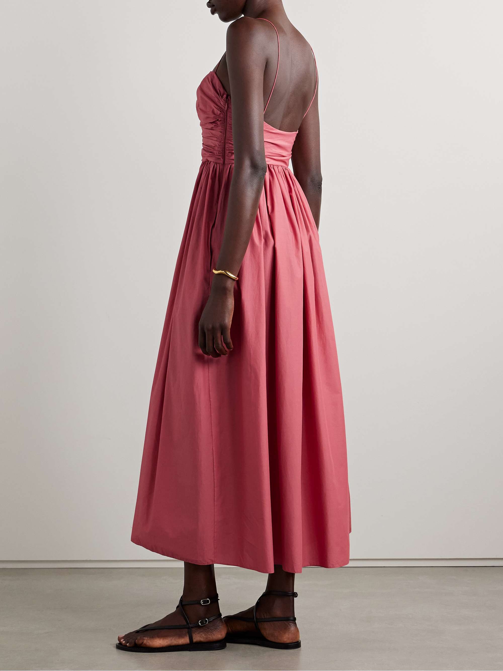 Gathered organic cotton and silk-blend midi dress view